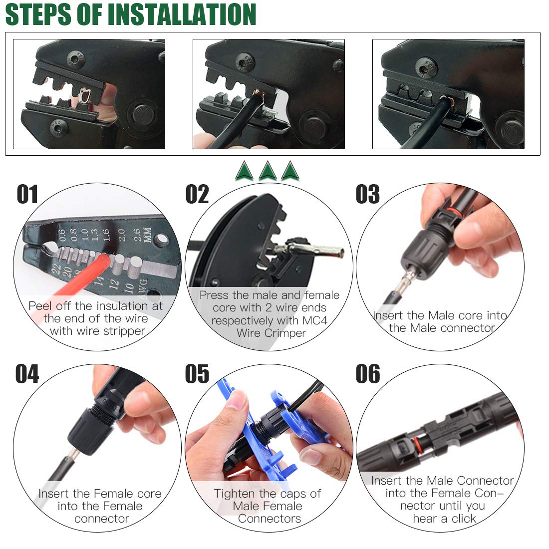 Keadic Solar Crimping Tool Kit with 5 Pairs MC3 MC4 Connectors, Wire Stripper for 2.5/4.0/6.0mm² Cables - Professional Solar Panel Installation & Maintenance Tools for DIY and Commercial Projects