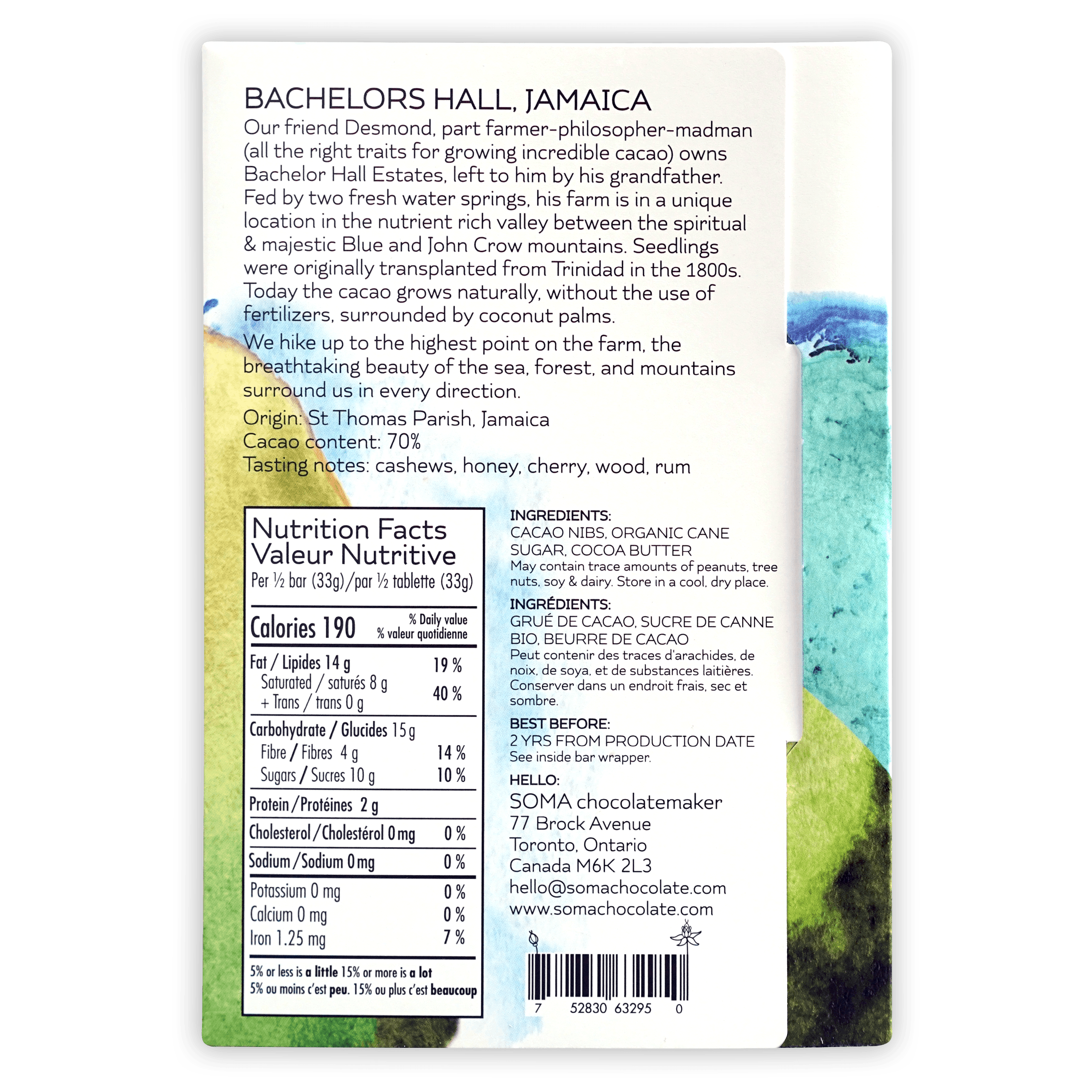 Soma Jamaica Bachelor's Hall 70% Dark Chocolate Bar - Premium Organic Single Origin Cacao for Baking, Gifts & Healthy Snacking