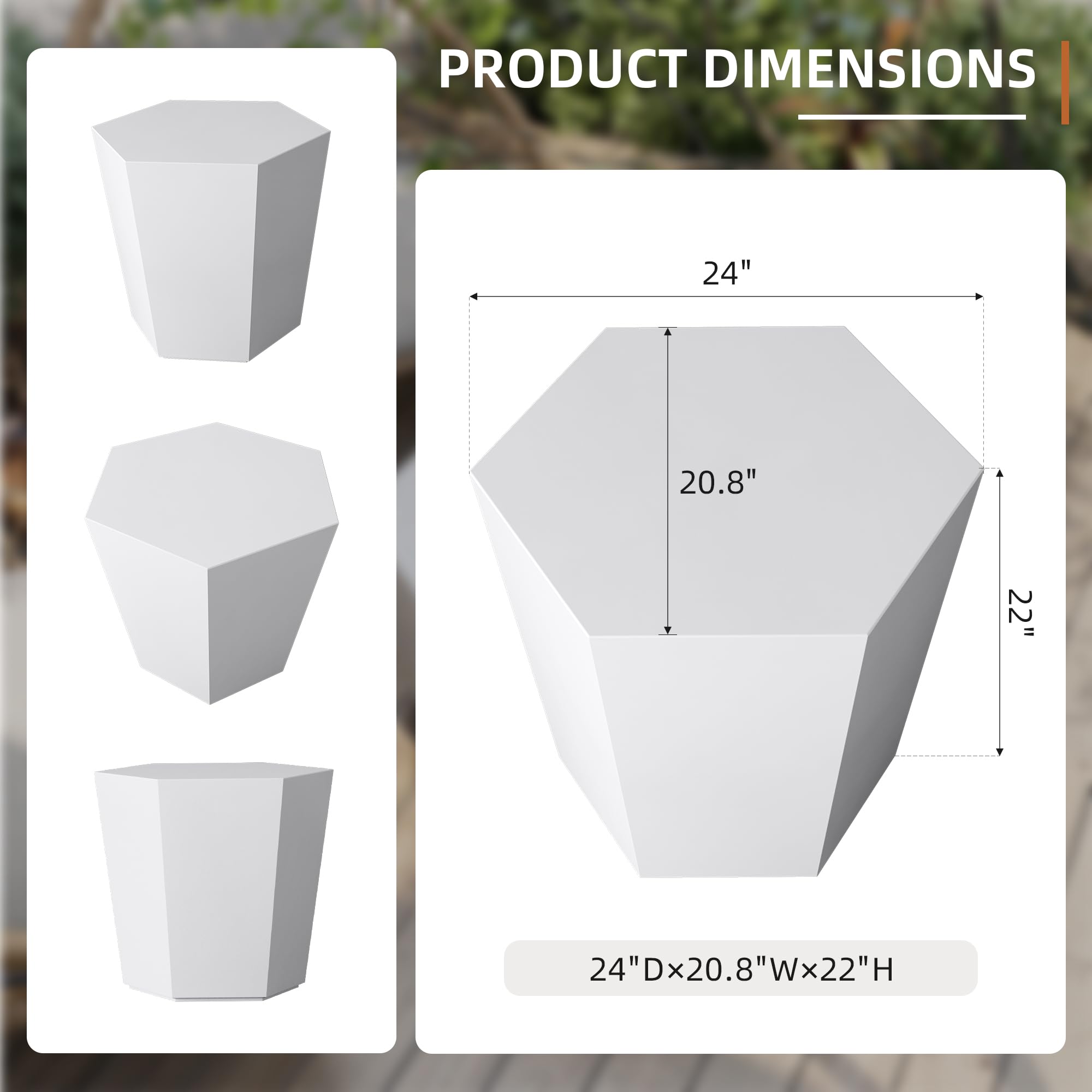 UPHA 24-inch Modern Hexagon Outdoor Concrete Coffee Table - Weatherproof Cement Patio Furniture for Garden, Backyard, Balcony & Living Room - Pure White Accent Piece for Relaxing & Entertaining