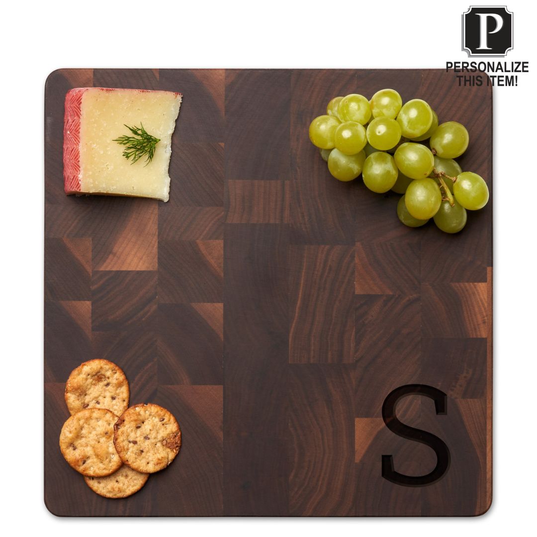 Personalized Black Walnut Butcher Block Cutting Board 12x12 Inch - Durable Wooden Kitchen Chopping Board for Meat, Vegetables & Bread - Perfect Gift for Chefs & Home Cooks