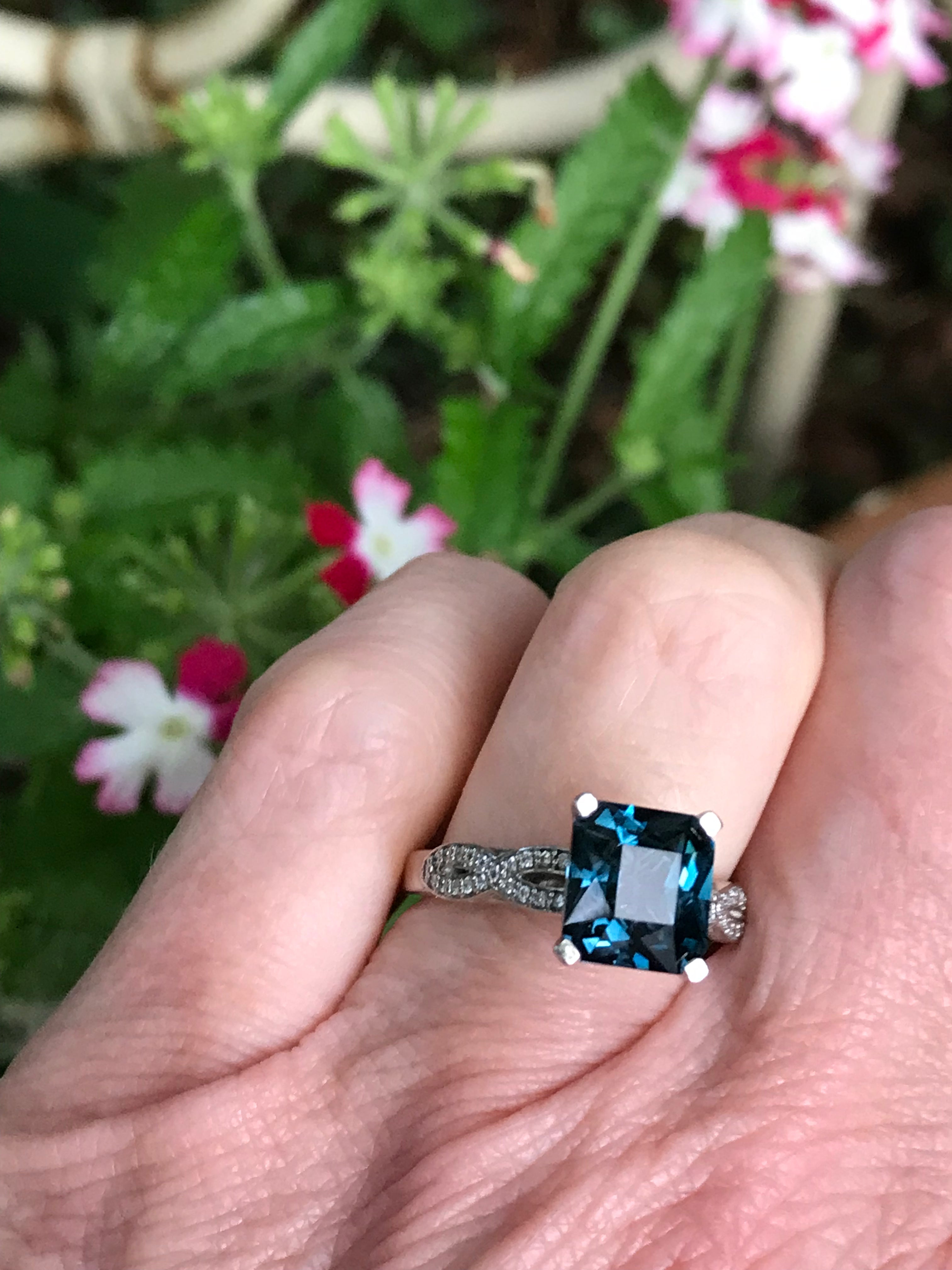 Petrol Blue Spinel and Diamond Palladium Woven Ring Set – Elegant Wedding, Engagement, and Anniversary Jewelry Gift