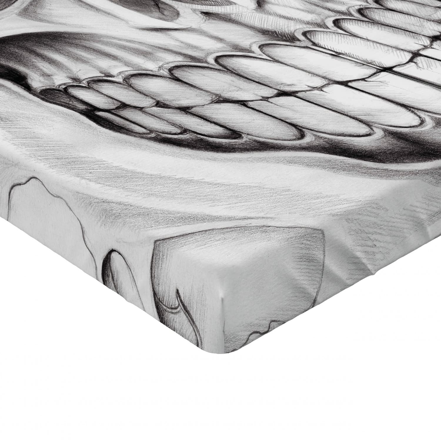 Ambesonne Day of The Dead Fitted Sheet - Queen Size Skull Face Design with All-Around Elastic Deep Pocket, Pale Grey White - Perfect for Halloween Decor, Themed Bedrooms & Gothic Home Decor