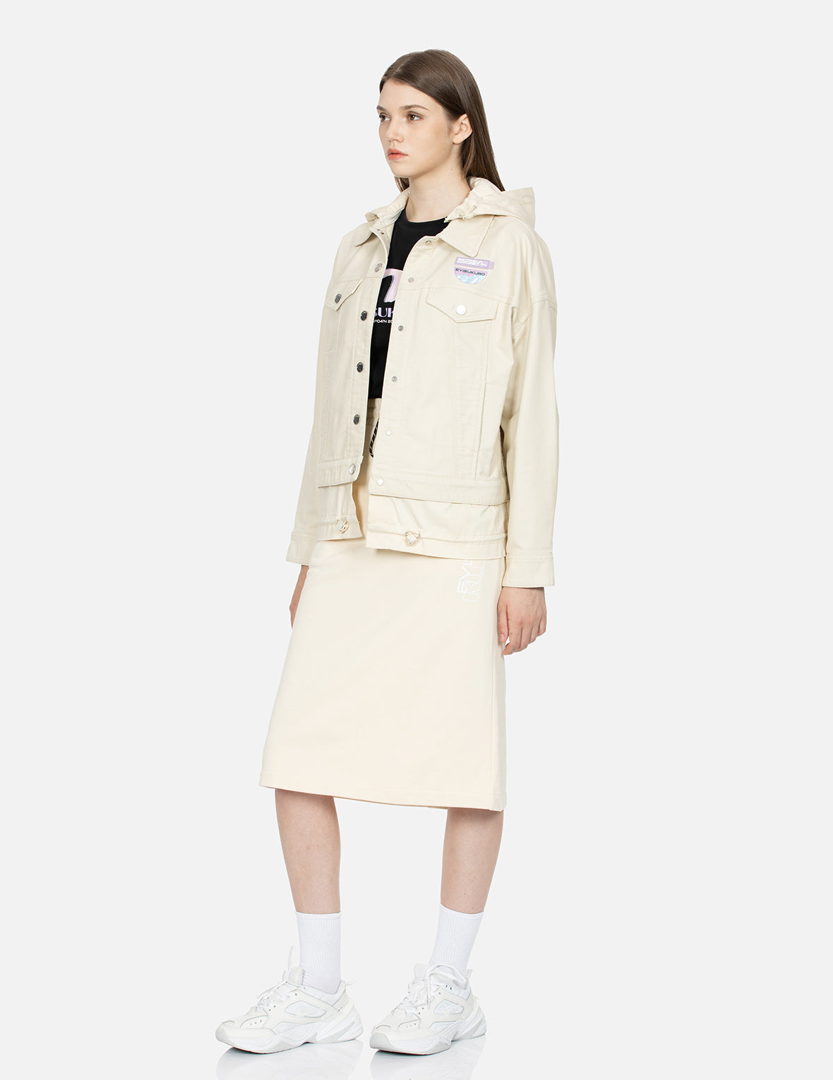 Stylish Shimmering Logo & Kamon Print Boxy Jacket for Women - Trendy Oversized Outerwear for Casual Wear, Street Fashion & Night Out