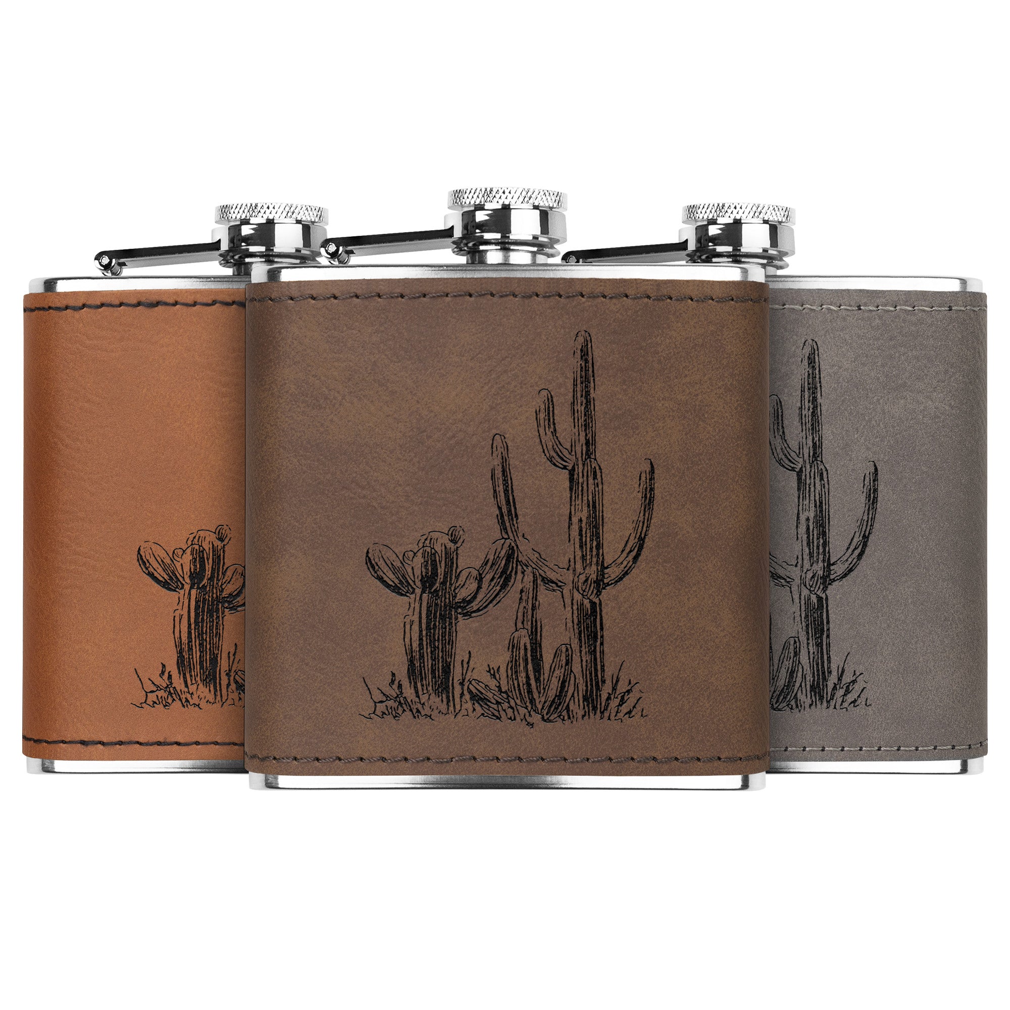 Premium Stainless Steel & Leather Cactus Flask - Insulated Travel Water Bottle for Outdoor Adventures, Camping, Hiking & Gifts