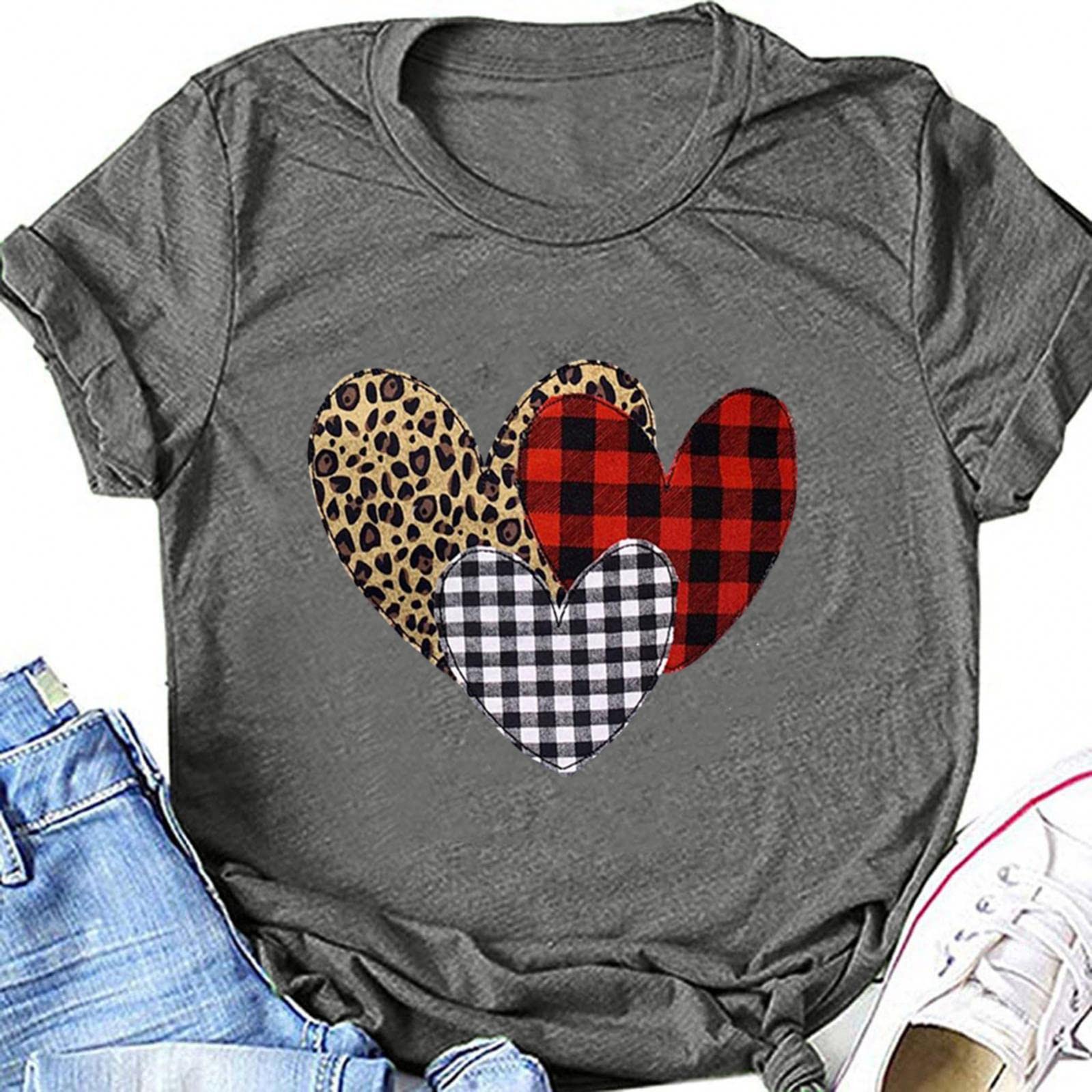 FABUIRT Women's Graphic T-Shirt - Cute Gnomes with Hearts Print, Valentine's Day Summer Top, Casual Tunic Tee for Women | Perfect for Date Nights, Summer Outings & Casual Wear