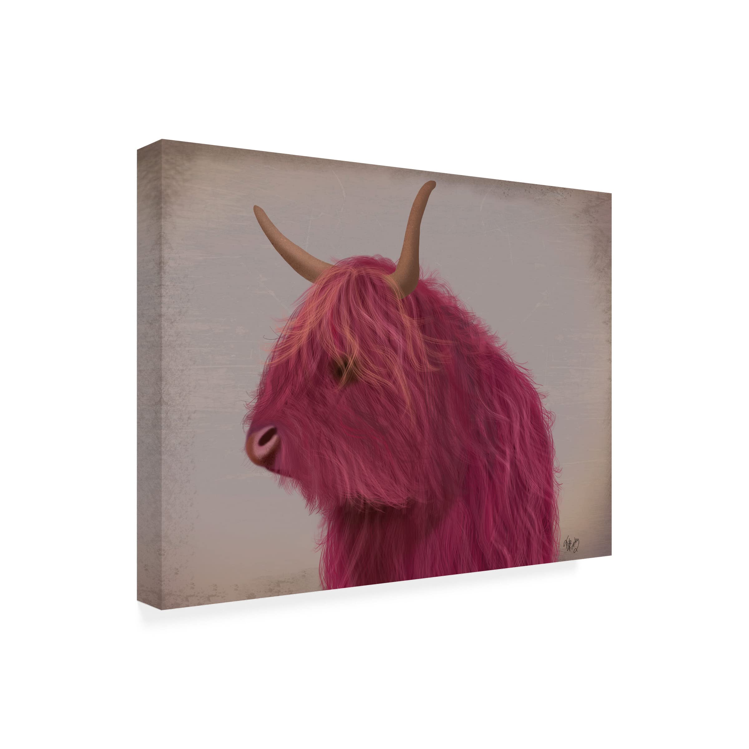 Fab Funky Highland Cow 4 Pink Portrait Canvas Wall Art - Modern Farmhouse Decor for Living Room, Bedroom & Office