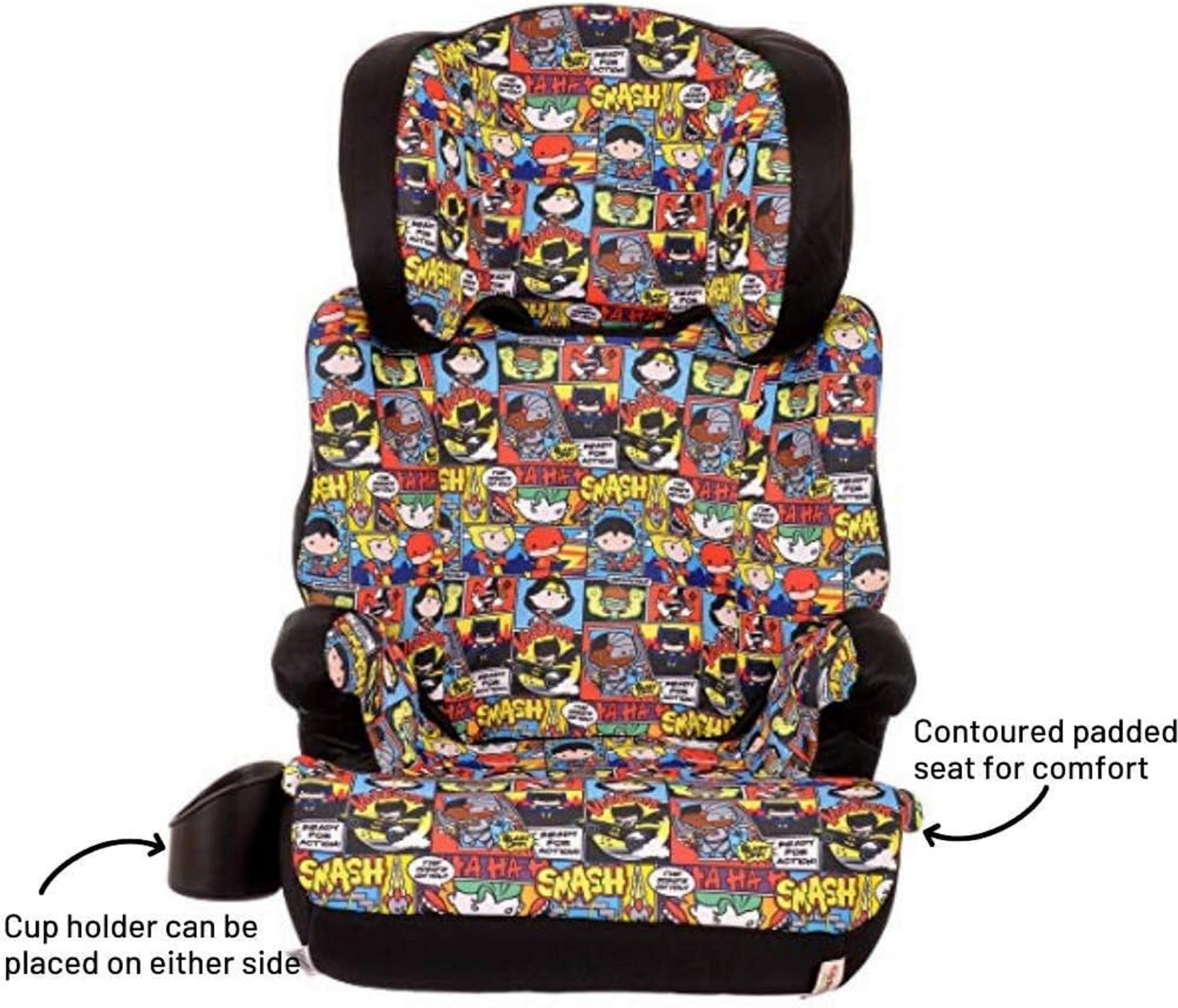 KidsEmbrace DC Comics Chibi Justice League High-Back Booster Car Seat for Toddlers - Safe & Comfortable Car Seat for Kids Travel, Road Trips & Daily Commute