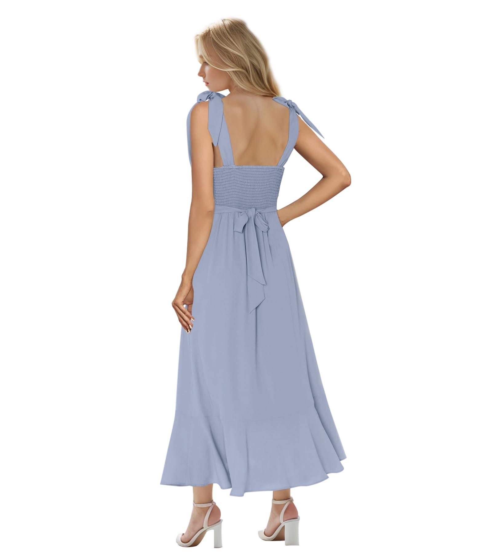 MllesReve Women's Elegant Square Neck Midi Dress with Side Slit & Ruffle Details - Formal Evening Wedding Guest Dress for Parties, Cocktail Events & Special Occasions