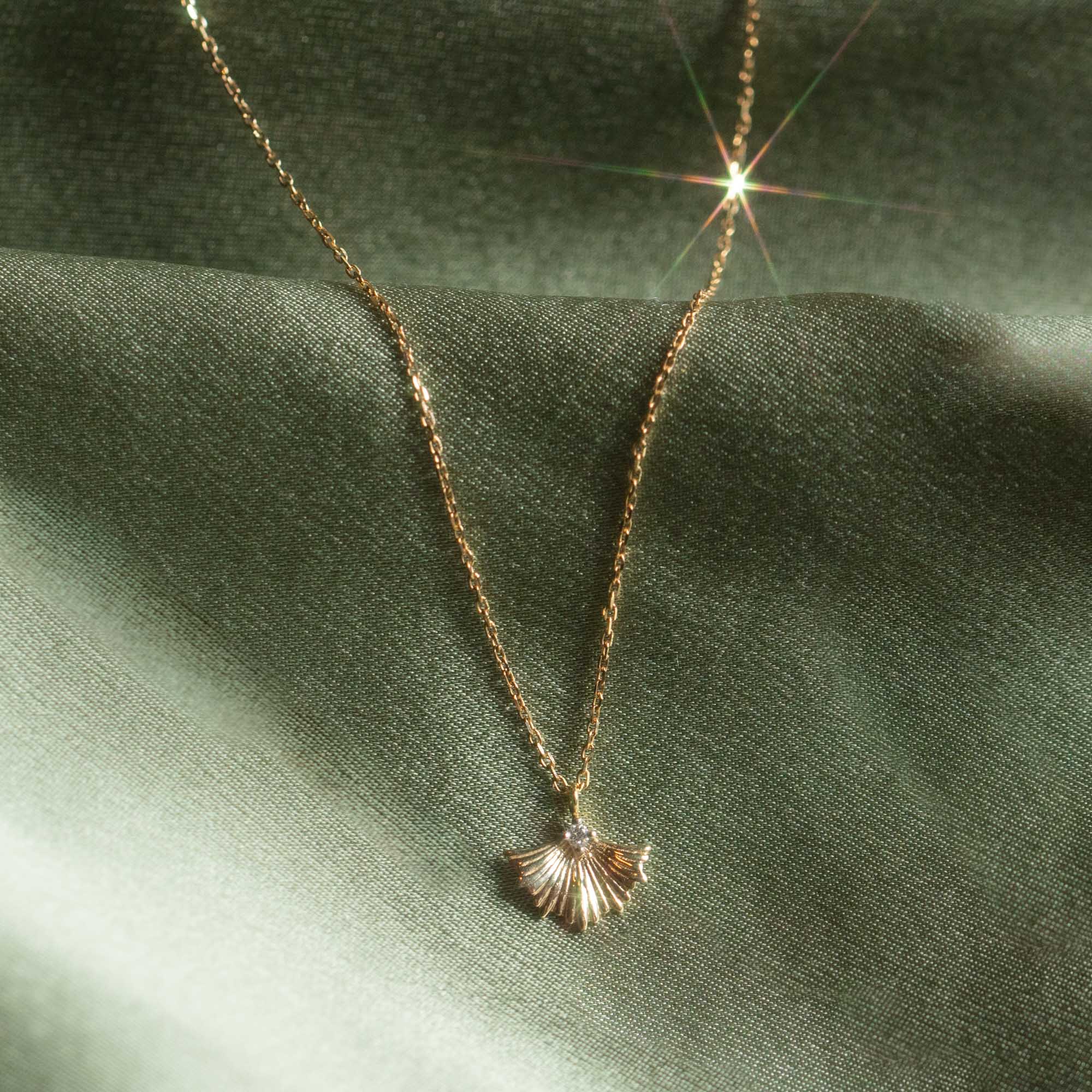 Solid Gold Ginkgo Leaf Diamond Necklace for Women - Elegant 14K Gold Pendant with Genuine Diamonds - Perfect for Anniversaries, Weddings & Special Occasions