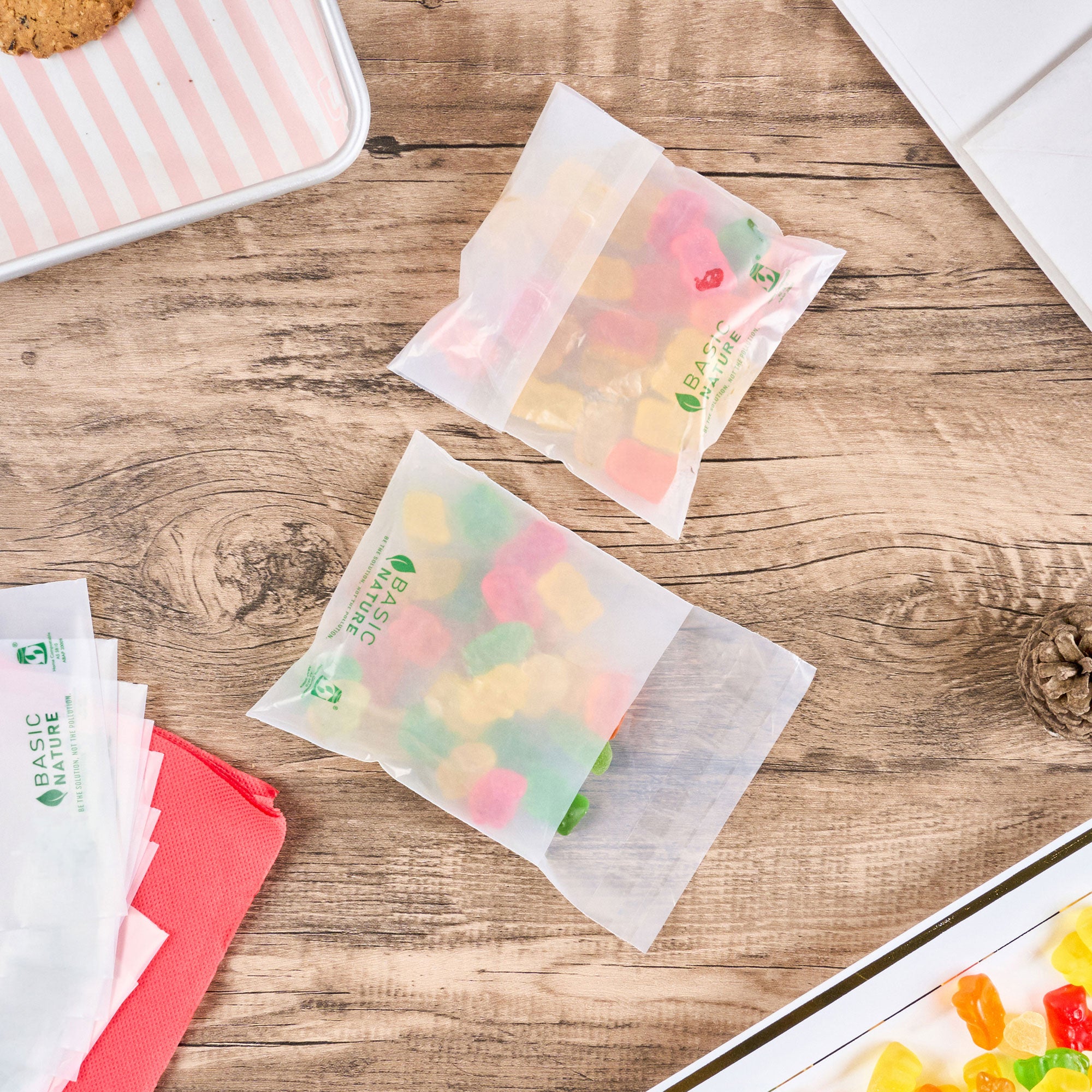 Eco-Friendly Translucent PLA/PBAT Self-Sealing Compostable Bags 4x4 Inches - 100 Count Box | Perfect for Food Storage, Snacks & Household Organization
