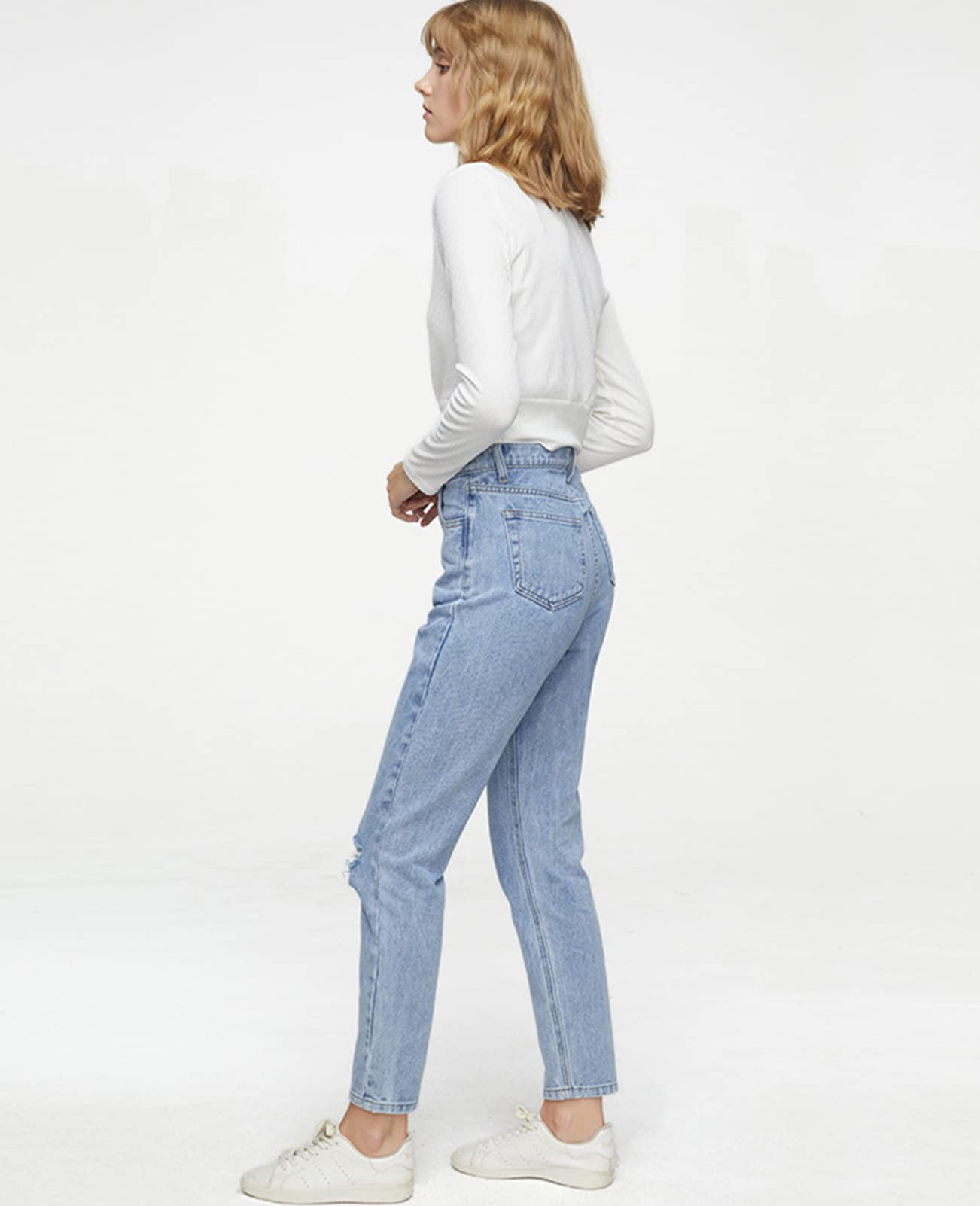 ZENTHACE Women's High Waist Boyfriend Ripped Jeans - Loose Fit Straight Leg Denim Pants for Casual Wear & Street Style Fashion