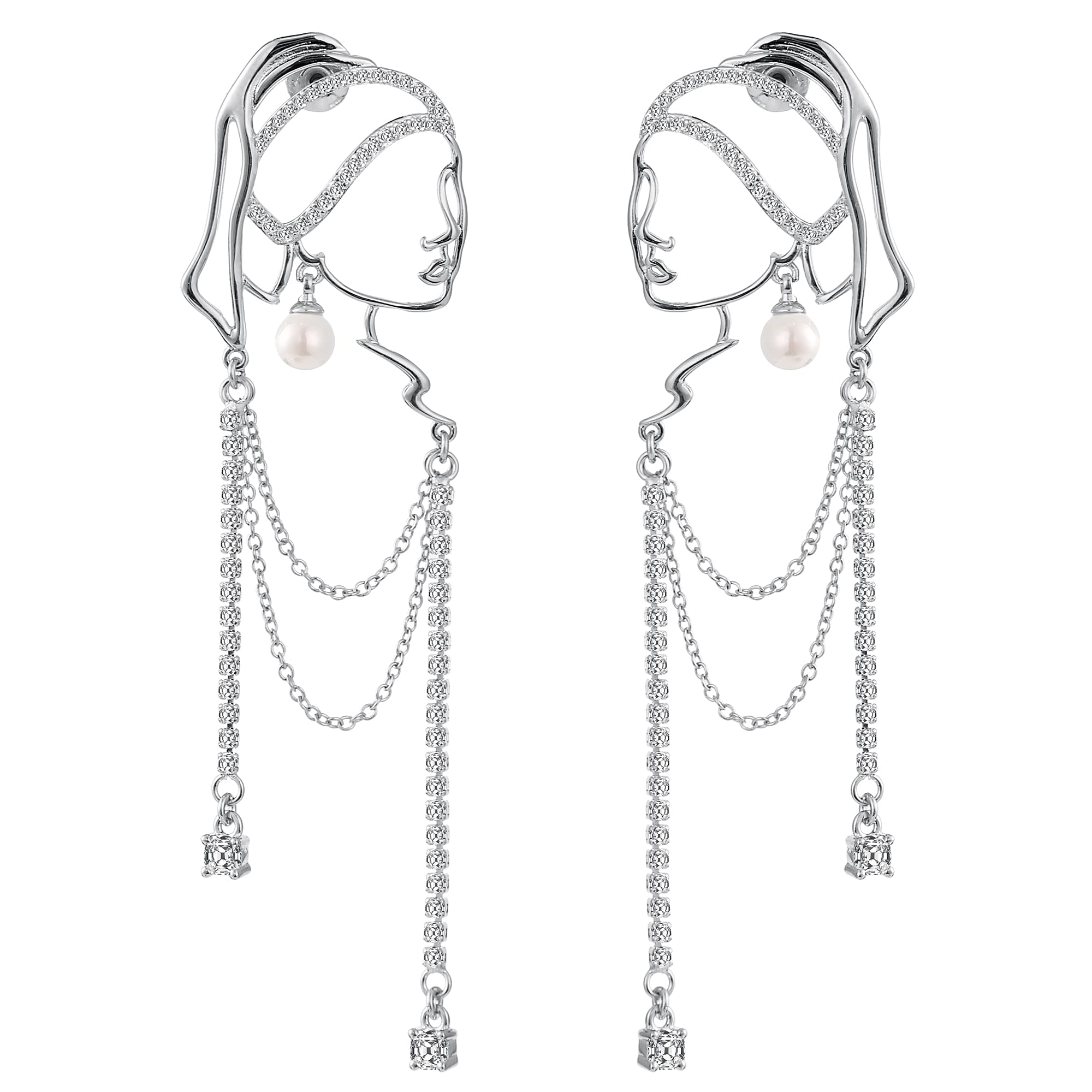 Unique Abstract Face Art Dangle Earrings for Women - Long Tassel Chandelier Handmade Statement Jewelry | Perfect for Parties, Weddings & Fashion Accessories