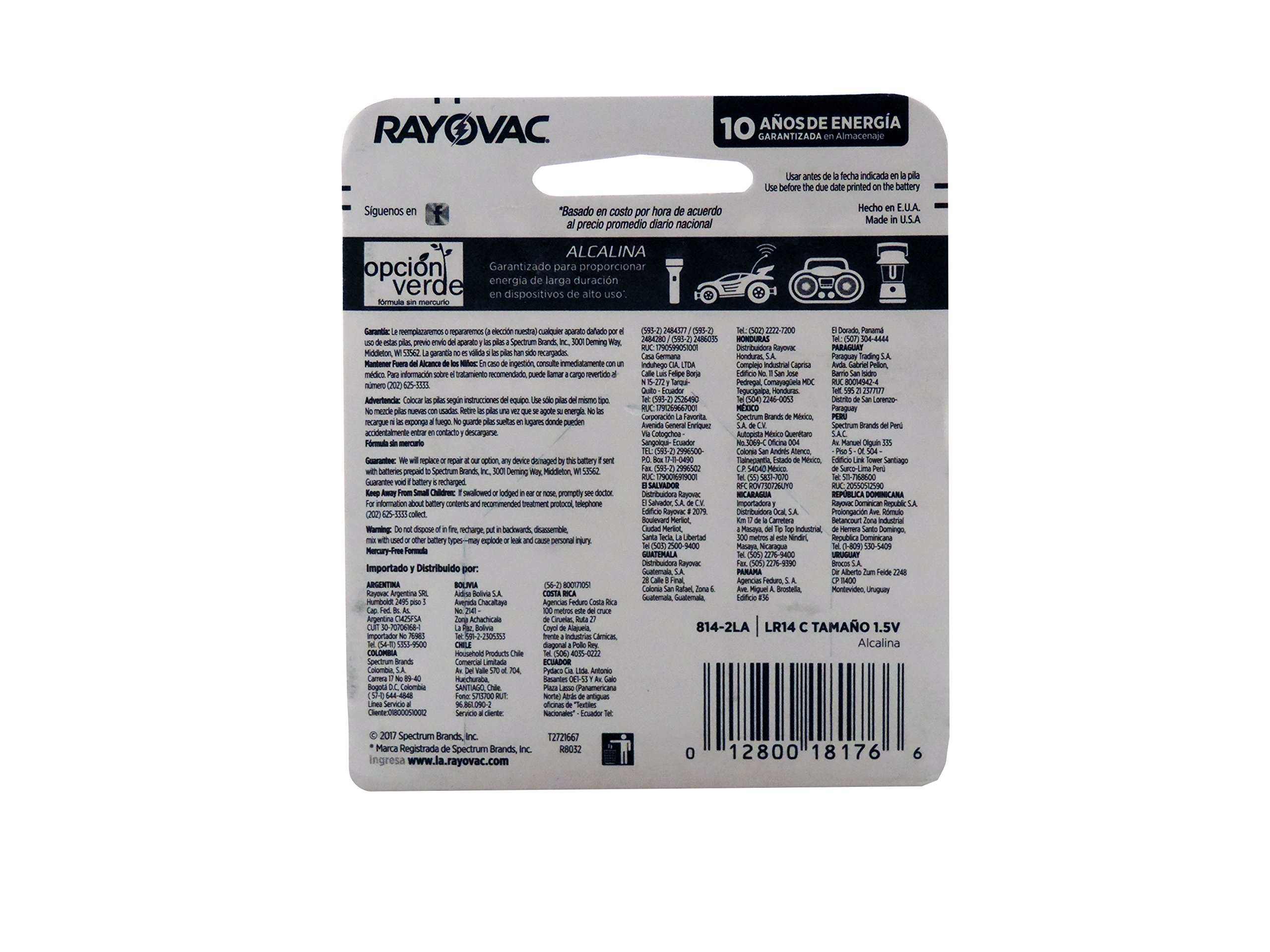 Rayovac Alkaline C Batteries (2-Pack) - Long-Lasting Power for Flashlights, Toys & Electronics - 814-2F High-Performance Batteries for Home & Office Use