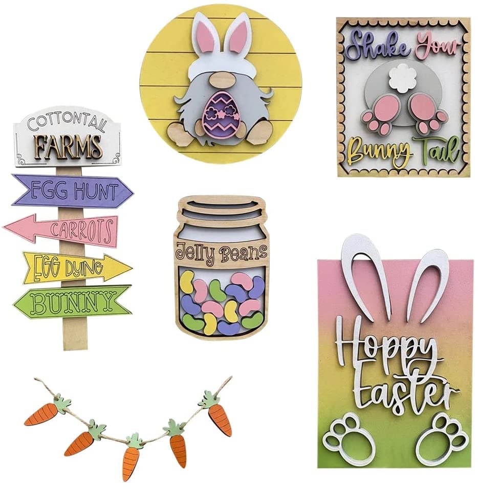 6Pcs Easter Table Decor Set - Farmhouse Rustic Tiered Tray Accessories for Easter, Spring & Home Decor - Perfect for Easter Tablescapes, Shelf Displays & Seasonal Home Styling (Tiered Tray Not Included)