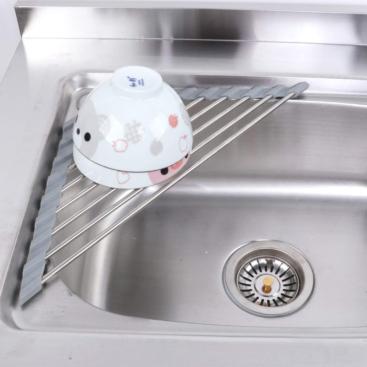 Premium SUS304 Stainless Steel Dish Drying Rack - Space Saving Over Sink Corner Dish Drainer, Kitchen Organizer & Sink Caddy for Countertop (Gray) - Perfect for Small Kitchens, Apartments & RV Living