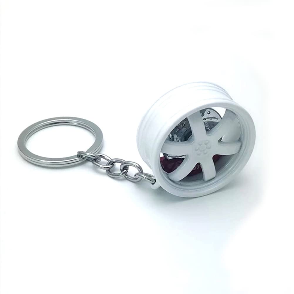 SEADEAR Zinc Alloy Car Wheel Keychain - Tire Rim Key Ring Pendant for Car Enthusiasts - Perfect Gift for Auto Lovers & Car Accessories Collection (White) - Use for Keys, Backpacks or Car Decor