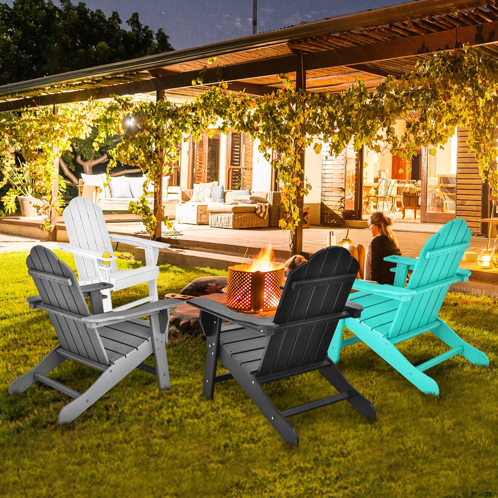 **Giantex Adirondack Chair - Weather-Resistant HDPE Outdoor Patio Chair for Campfire, Deck, Garden, Yard, Porch & Lawn Seating - Durable Composite Furniture (Grey) - Perfect for Relaxing by the Fire or Enjoying Your Backyard**