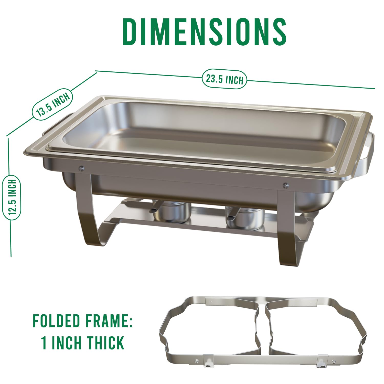 3-Pack Stainless Steel 8 Quart Buffet Chafing Dish Set with 6 Fuel Cans, 9 Serving Utensils, Folding Frame & Lids - Full Size Catering Warmers for Parties, Weddings, Banquets & Buffet Serving