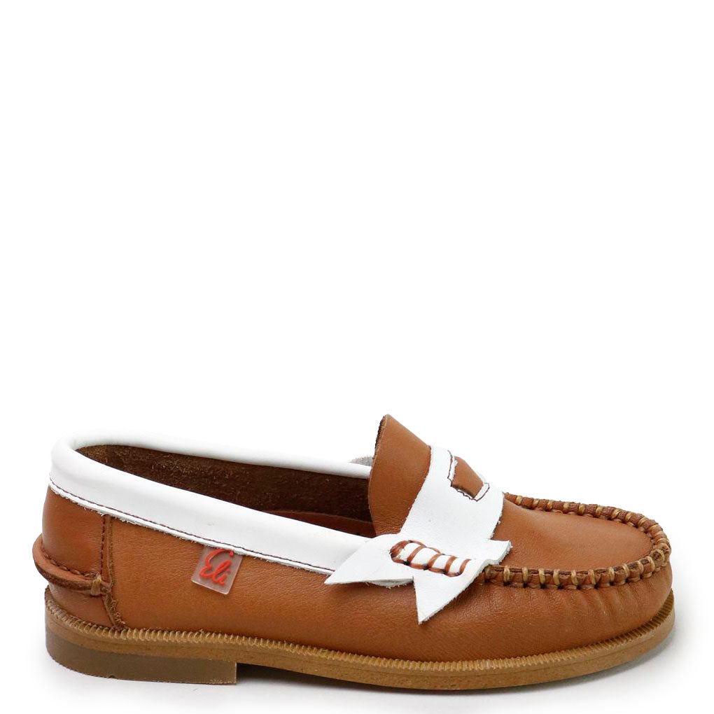 Stylish Camel & White Penny Loafers for Men - Comfortable Slip-On Dress Shoes for Business, Office & Casual Wear