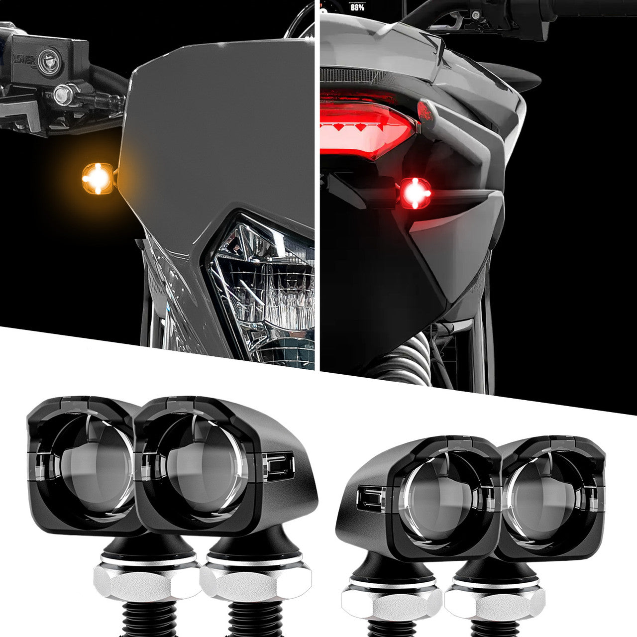 XKGLOW Front & Rear Mini LED Turn Signals for Motorcycles - Bright Safety Lights for Night Riding & Custom Bike Builds