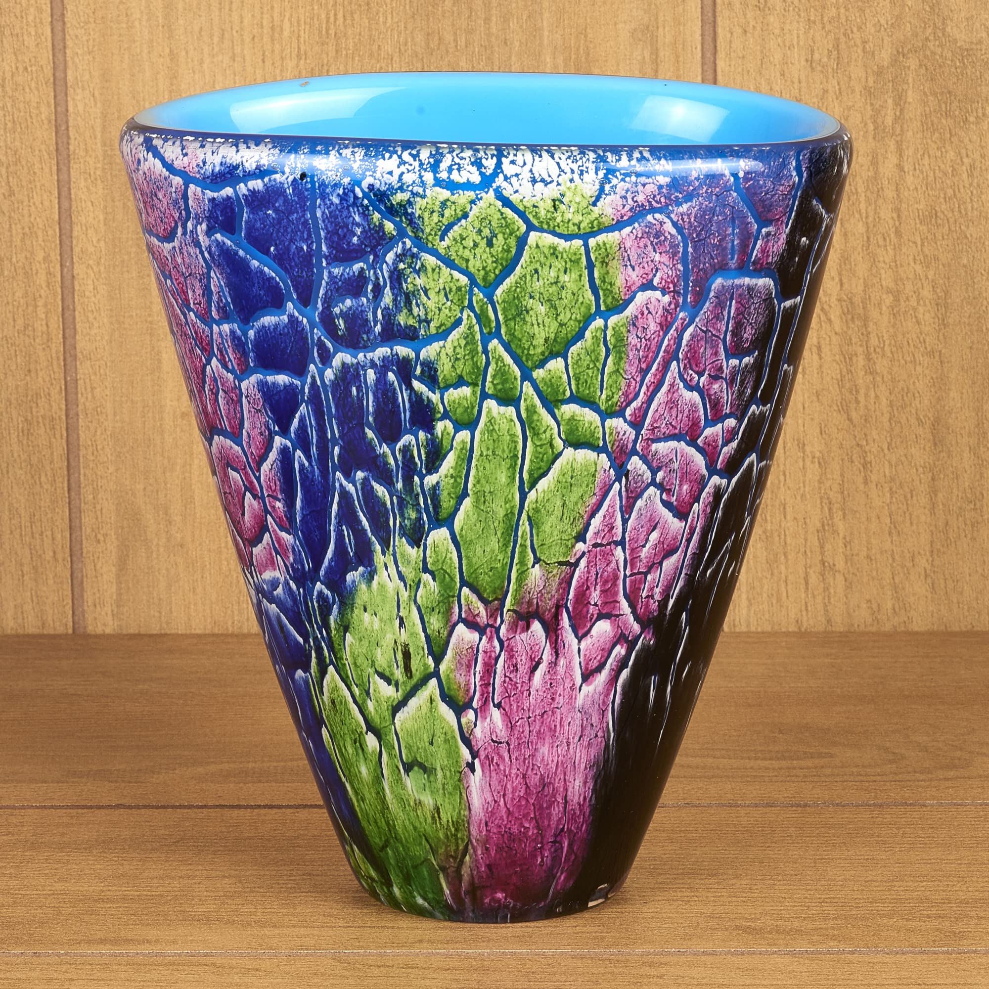 Badash Allura Murano-Style Glass Vase - 7 Inch Tall Handcrafted Mouth-Blown Oval Art Glass Vase for Home Decor - Elegant Centerpiece for Dining Table, Wedding, and Living Room Accent