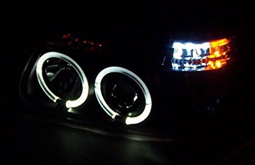 Dual LED Halo Projector Headlights - Black - Compatible with 1995-2001 Ford Explorer - High Performance Car Lighting for Night Driving & Off-Road Adventures