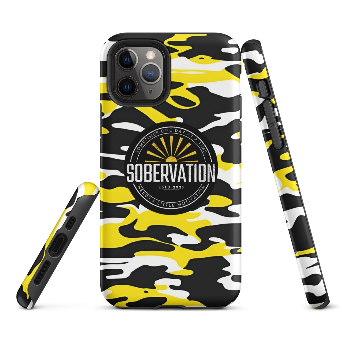 Sobervation Yellow Camo iPhone Case - Durable Shockproof Protective Cover for iPhone 14/13/12/11 Pro Max XR XS - Perfect for Outdoor Adventures, Hiking & Travel