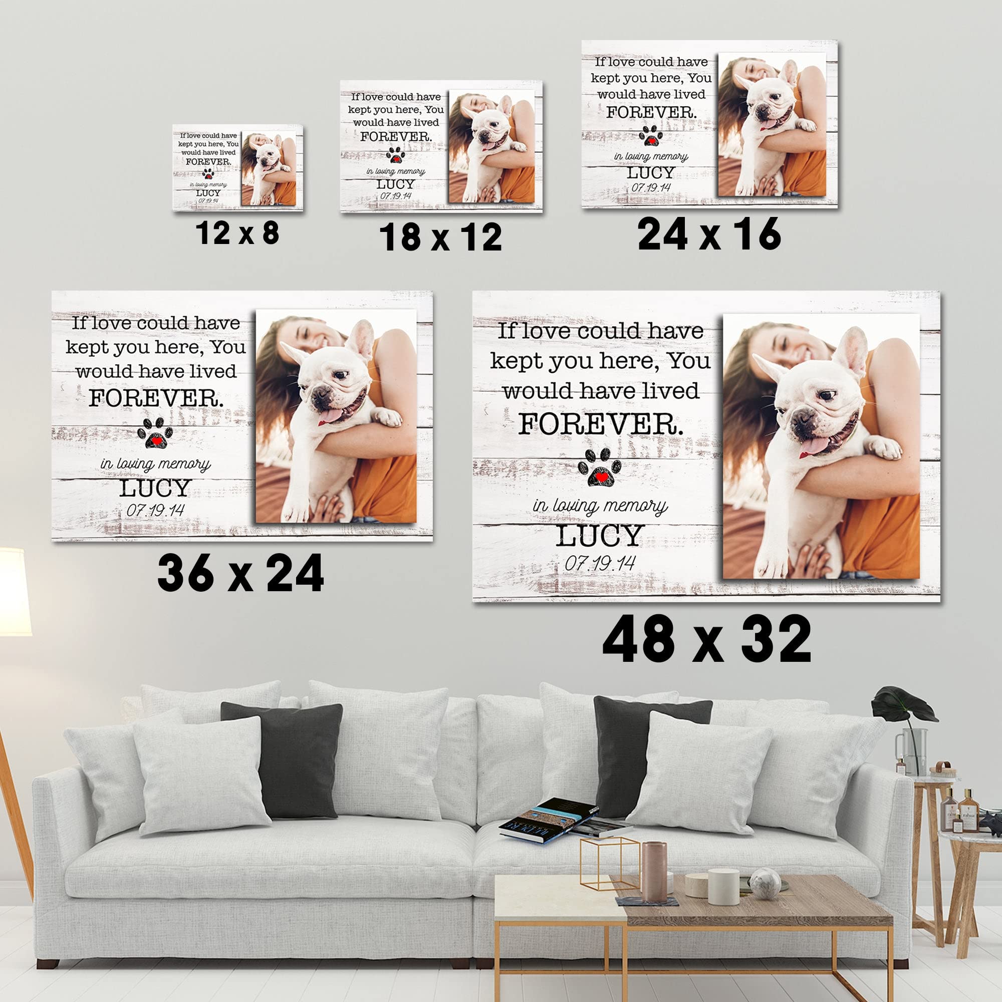 Personalized Photo Name Pet Memorial Canvas - Custom Pet Loss Gift for Cats & Dogs - Sympathy & Bereavement Wall Art Decor (48