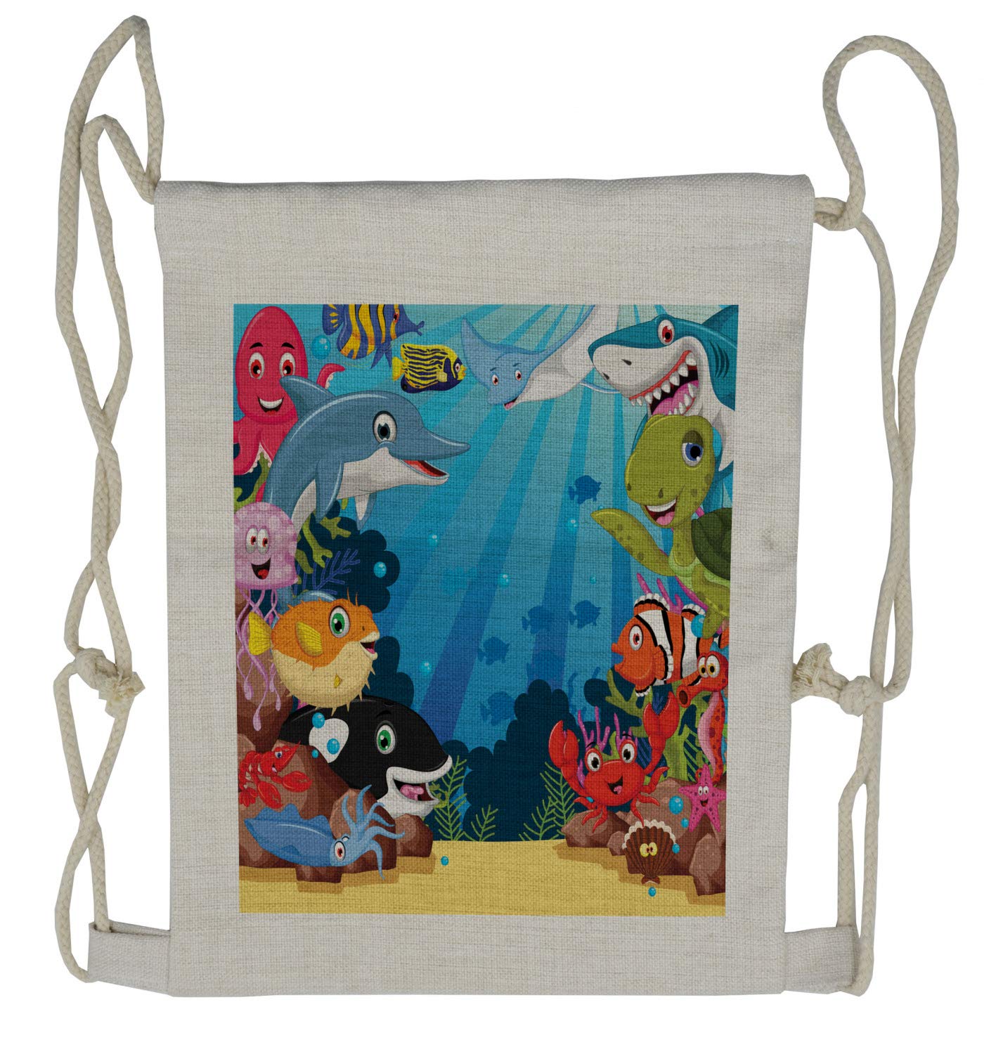 Whale Drawstring Backpack with Shark Fin & Sea Plants Design - Lightweight Sackpack for Beach, Pool & Outdoor Adventures - Perfect for Swimming, Travel & School Use