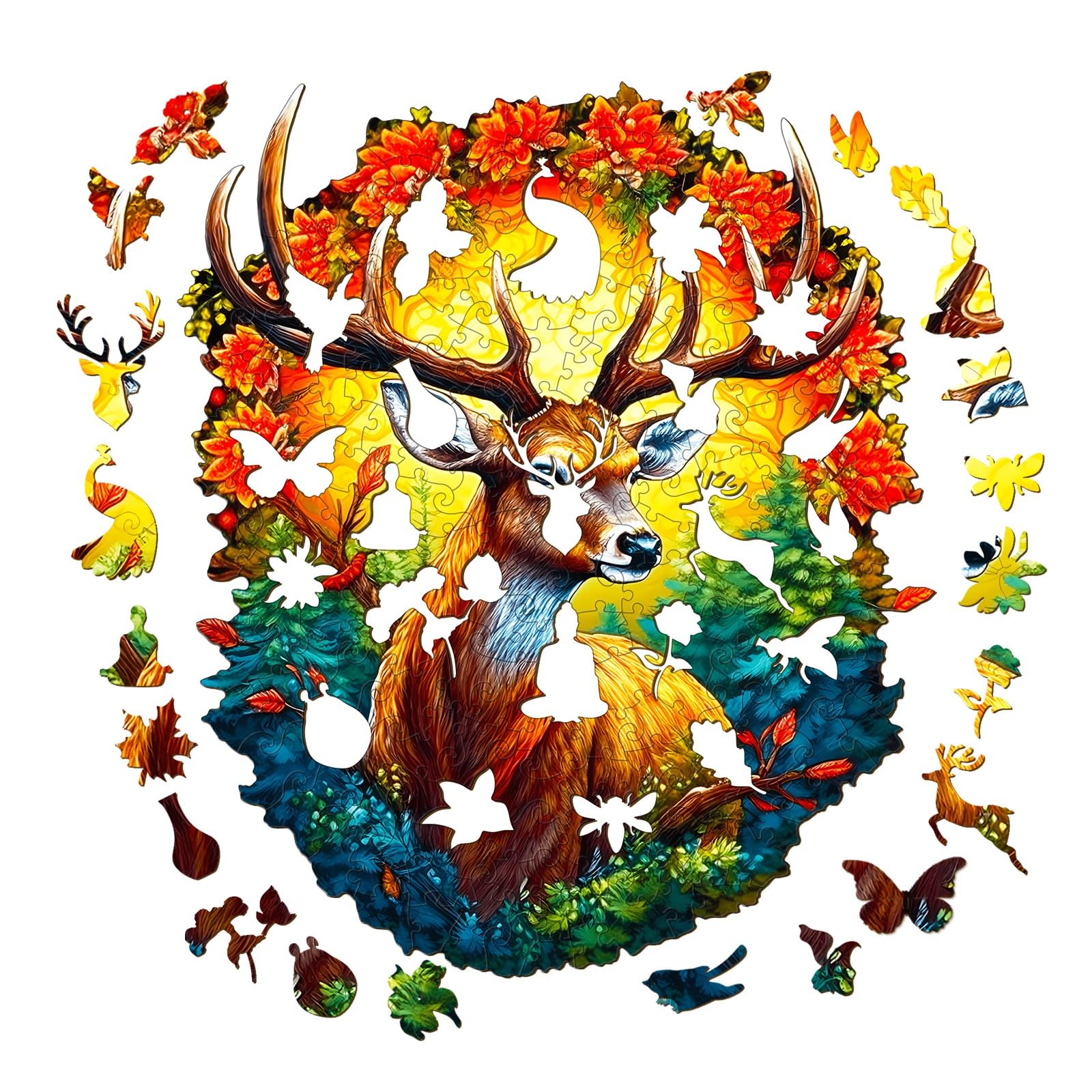 Premium Wooden Animal Puzzle for Kids - Deer Shaped Educational Toy with Wooden Gift Box | Montessori Learning, Birthday Gift, Home & Classroom Activity