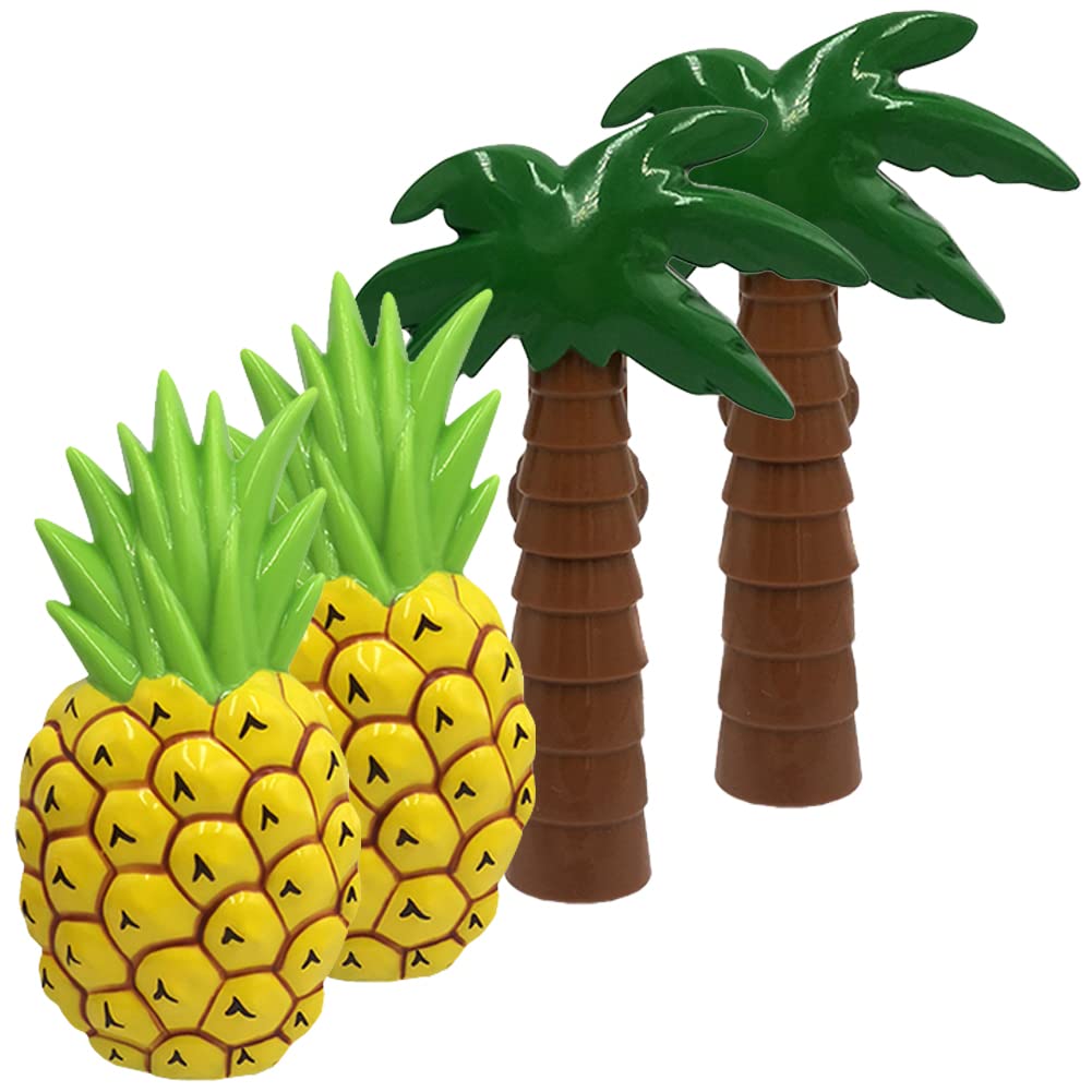 4 Pack Large Plastic Beach Towel Clips - Palm Tree & Pineapple Design - Strong Clothespins for Hanging Towels on Beach Chairs, Pool Loungers & Cruise Chairs - Perfect for Vacation, Swimming & Outdoor Relaxation