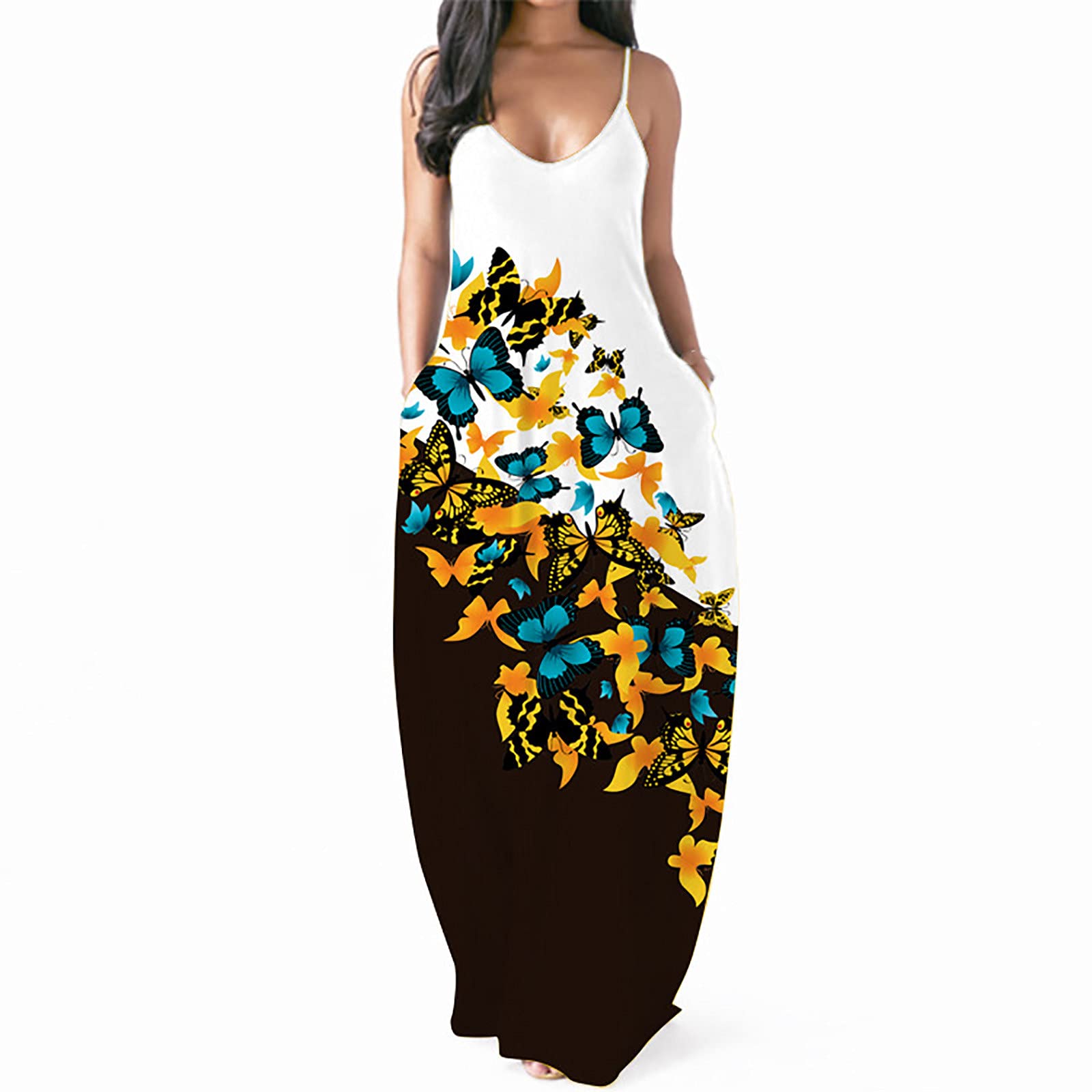 LADIGASU Women's Sexy Spaghetti Strap Maxi Dress - Sleeveless V-Neck Floral Summer Dress for Beach, Party & Vacation | Lightweight Flowy Long Dress for Casual Outings & Date Nights