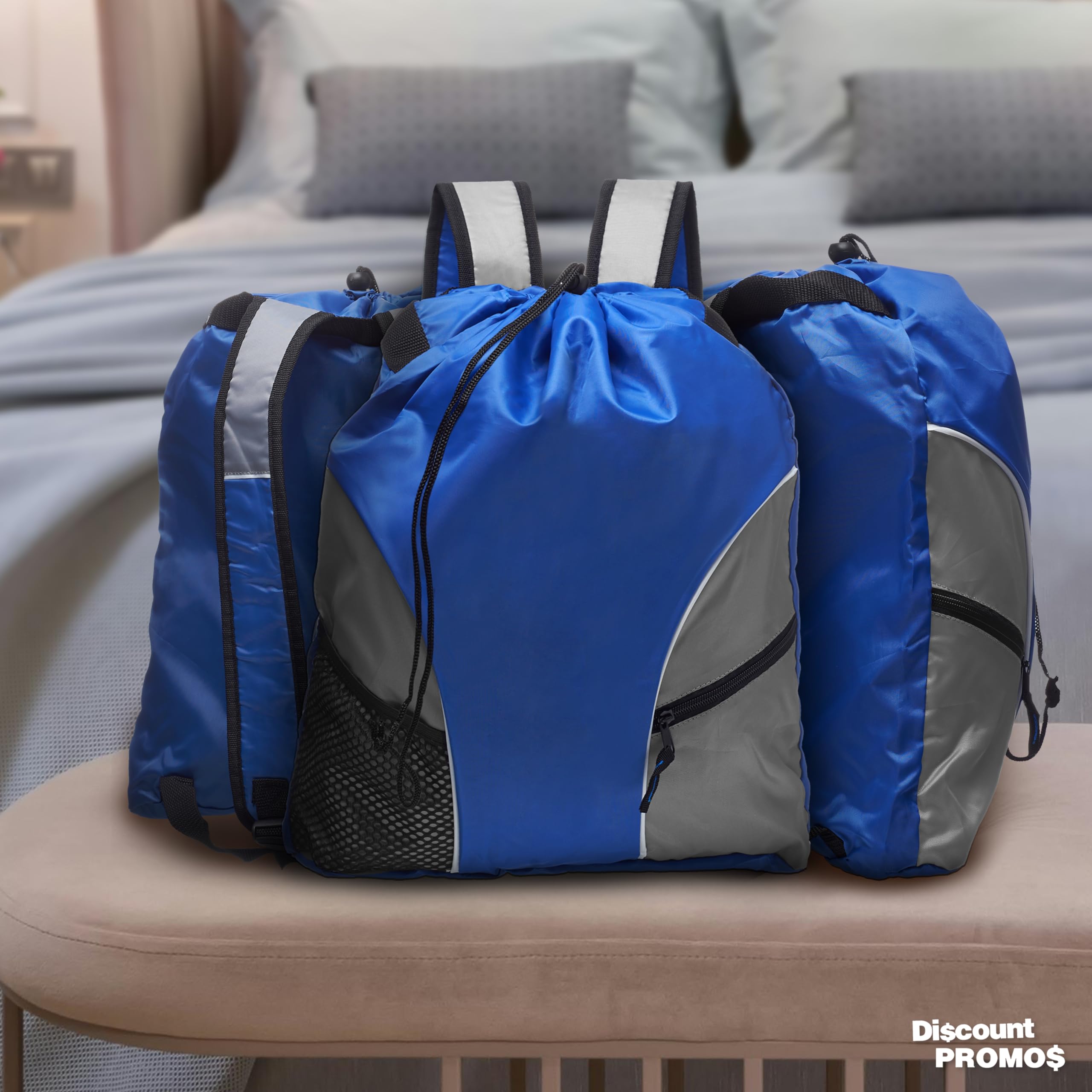 6 Pack Sporter Drawstring Backpacks - Lightweight Cinch Bags for Gym, Travel & School | Bulk Unisex Backpacks in Blue | Perfect for Sports, Beach & Everyday Use