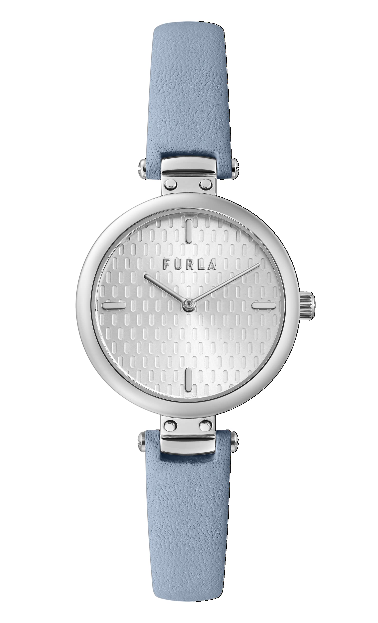 Furla Women's Blue Leather Strap Stainless Steel Quartz Dress Watch - Elegant Fashion Timepiece for Office, Party & Everyday Wear (Model WW00018001L1)