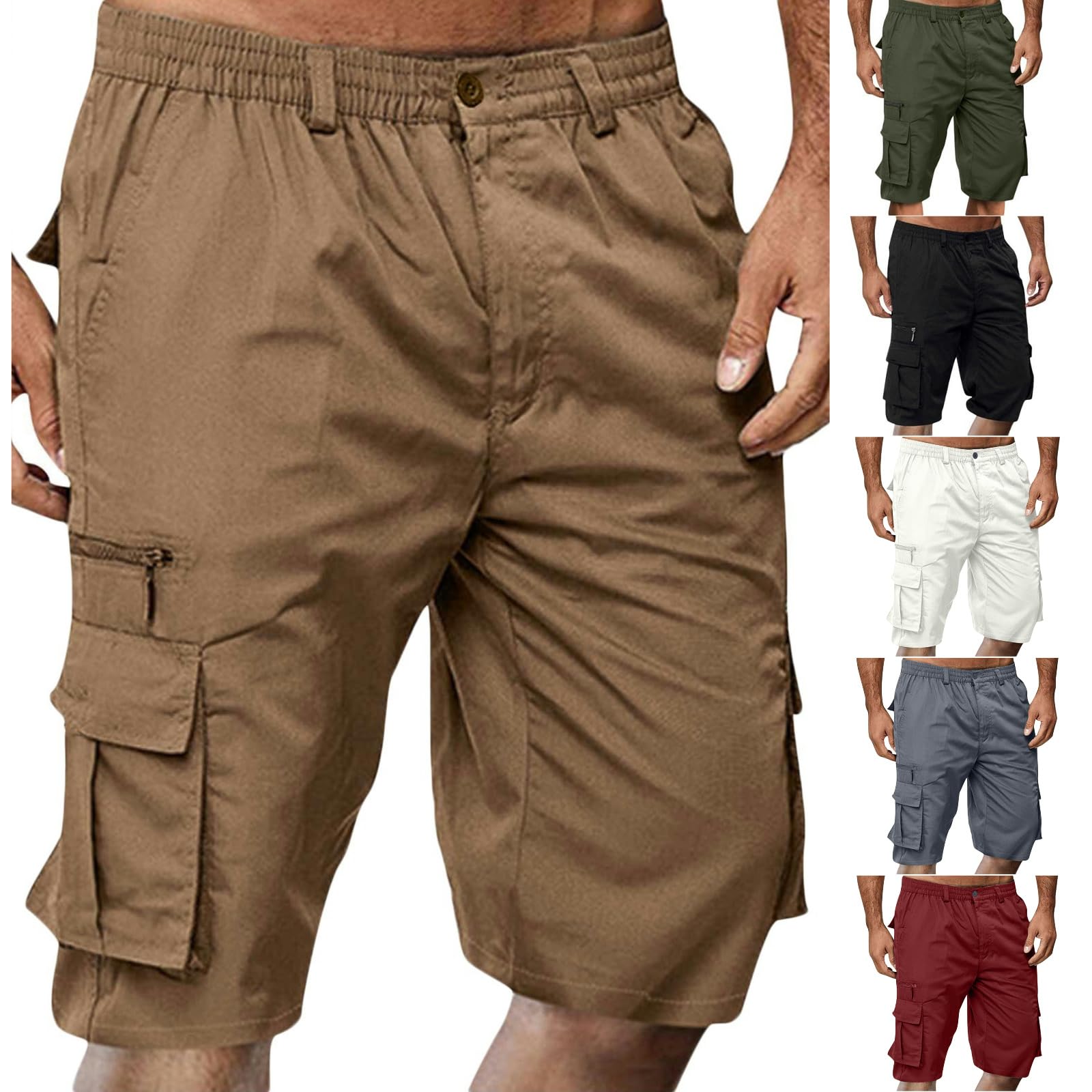 Men's Lightweight Cargo Shorts with Elastic Waist & Multiple Pockets - Big & Tall Summer Work Shorts for Outdoor Activities, Hiking, and Casual Wear