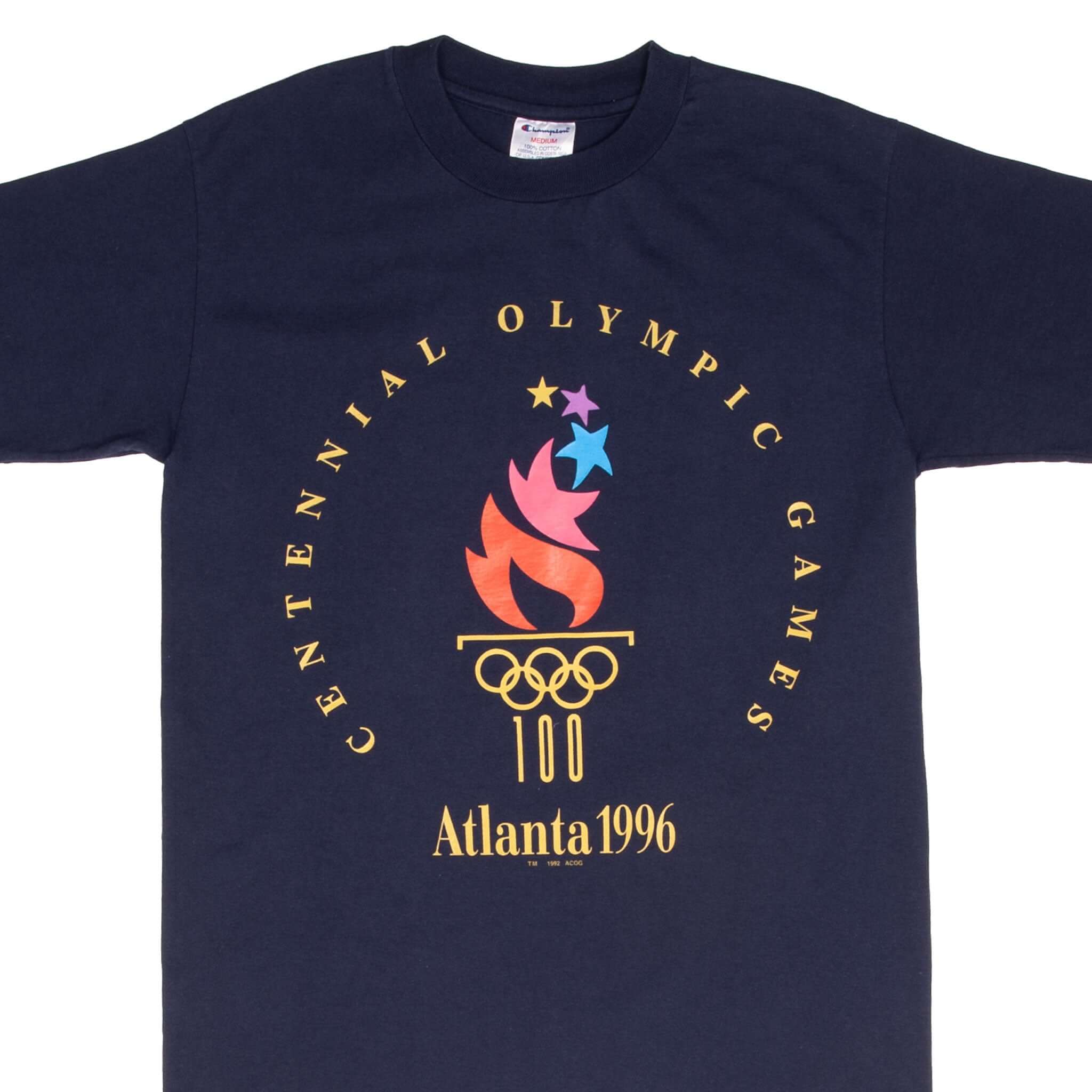 Vintage Champion Atlanta Olympic Games 1996 T-Shirt - Medium Size - Retro Sports Tee for Collectors & 90s Fashion Enthusiasts - Perfect for Casual Wear, Gym, or Vintage Outfits