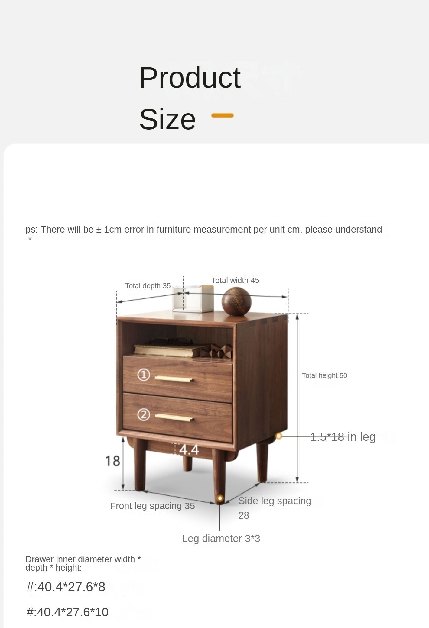 Solid Black Walnut Wood Nightstand - Bedside Table with Drawer for Bedroom Furniture, Modern Home Decor & Storage Solution