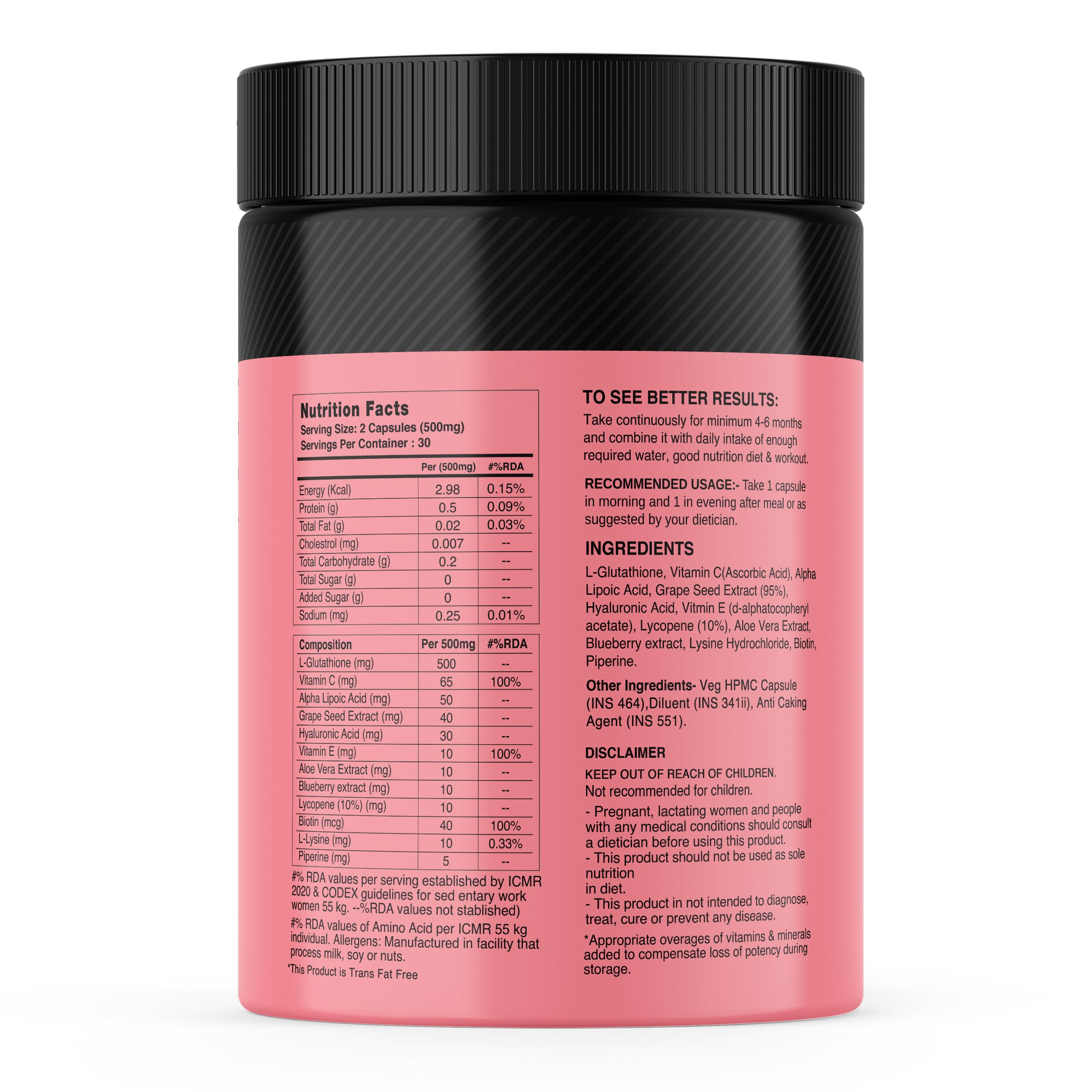 MyFitFuel Skin Beauty Glutathione 120 Capsules - Lycopene, Vitamin C & E, Hyaluronic Acid, Biotin Supplement for Hydrated, Brightening & Radiant Skin - Reduces Melanin for Glowing Complexion - Perfect for Daily Skincare Routine for Men & Women