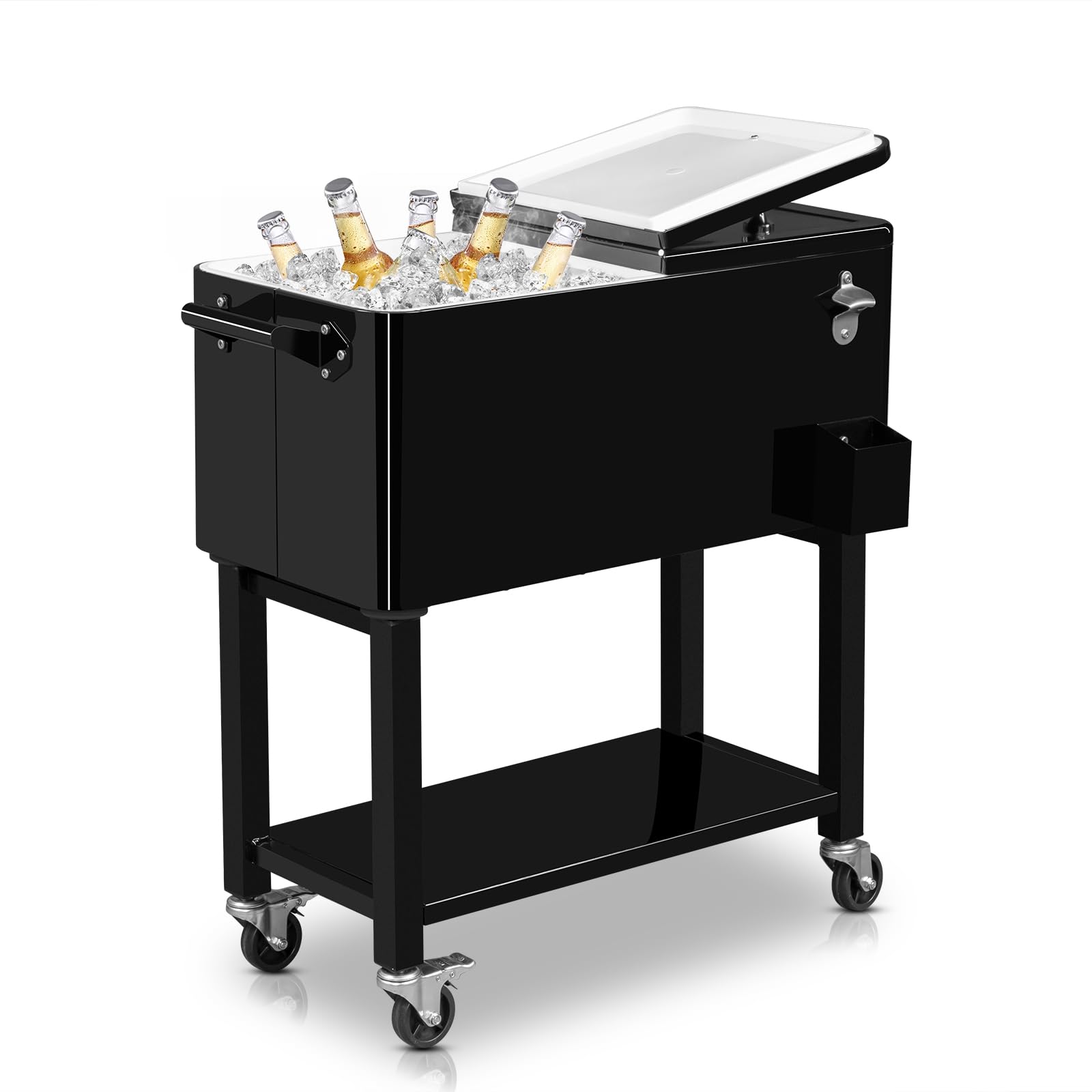 VINGLI 80 Quart Rolling Cooler with Wheels - Portable Outdoor Party Ice Chest for Drinks, Beverage Cart with Shelf & Built-in Bottle Opener - Perfect for Beach, Camping, Tailgating & Backyard BBQs