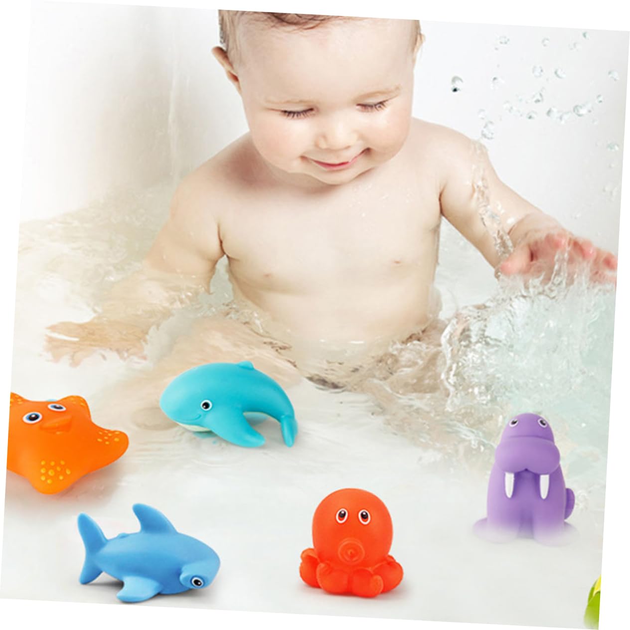 GARVALON 6-Piece Bath Toys Set for Kids - Fun Cartoon Vinyl Bathtub & Shower Toys - Perfect for Toddler Bath Time, Pool Play & Sensory Development