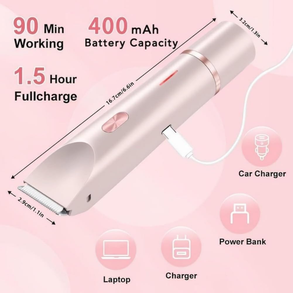 Whimsyard Women's Electric Razor & Bikini Trimmer - Rechargeable Wet/Dry Dual-Head Hair Remover with 3 Attachments for Smooth Legs, Underarms & Pubic Area | Perfect for Shower, Travel & Home Use