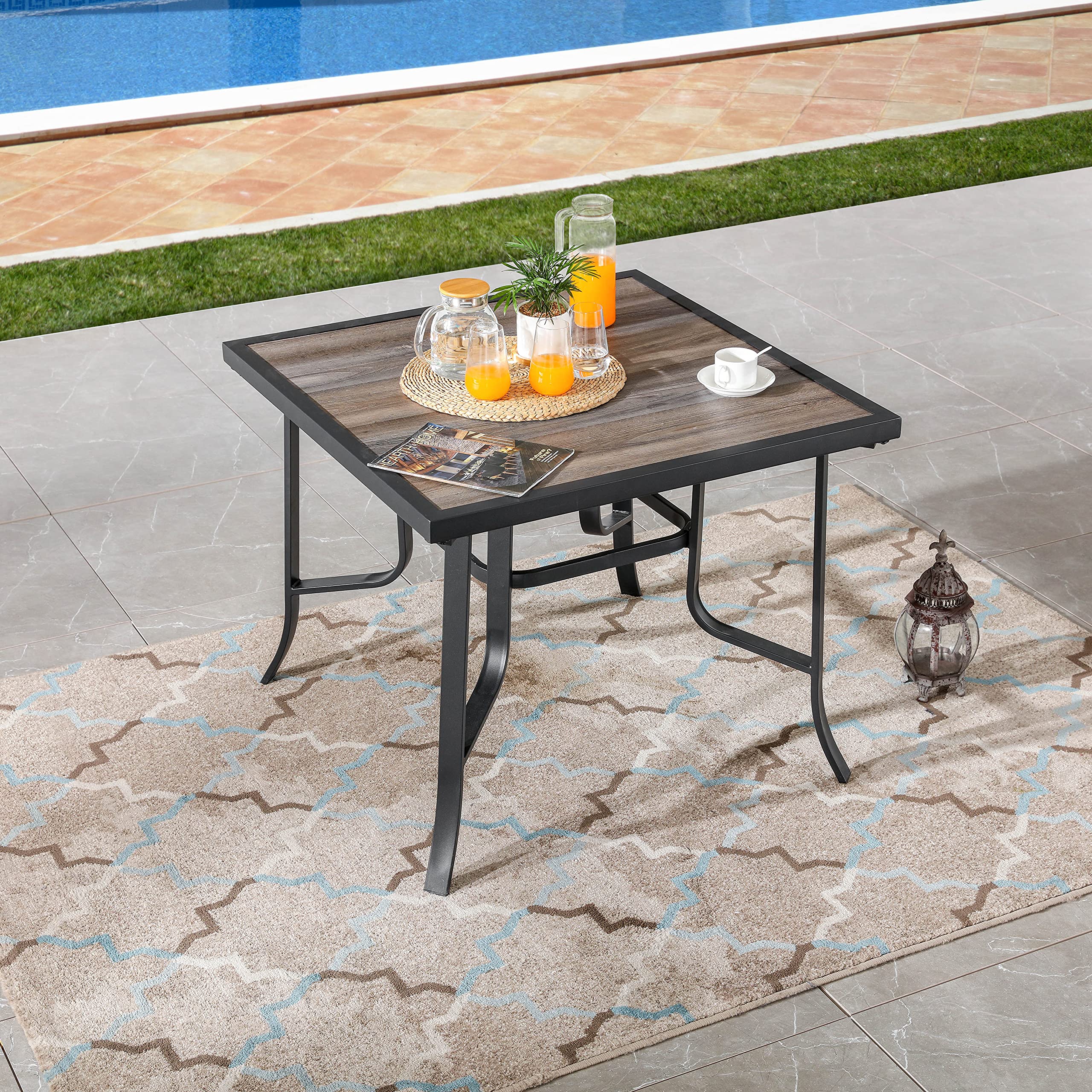 LOKATSE HOME Outdoor Patio Dining Bistro Square Table - Steel Frame & DPC Top - Weatherproof Black - Perfect for Garden, Backyard, and Restaurant Outdoor Seating