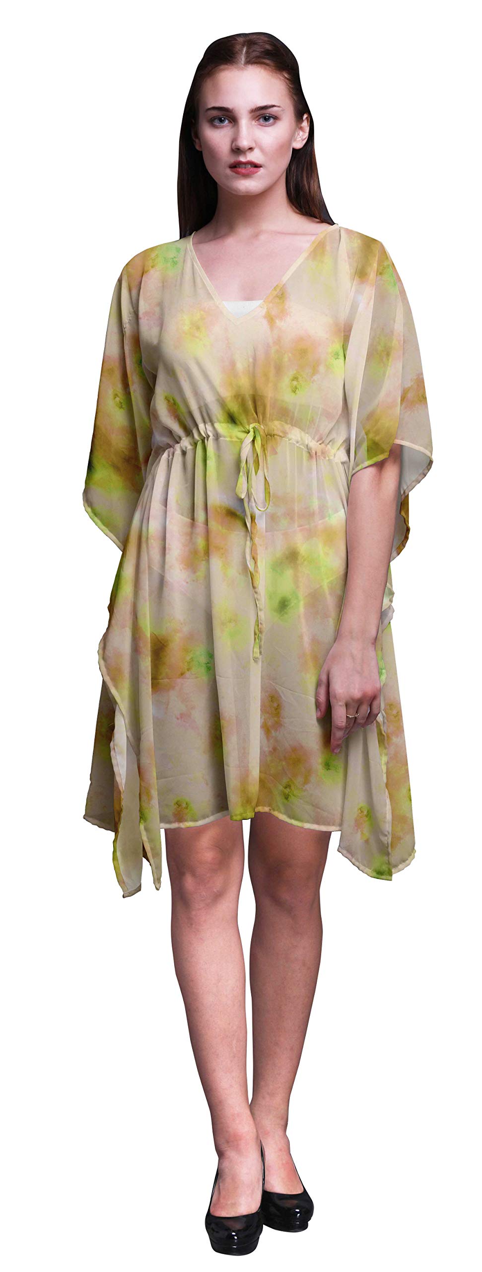 Bimba Women's Short Caftan Midi Dress - Beach Cover Up, Swimwear Wrap, Boho Kaftan for Poolside, Vacation & Summer Outfits