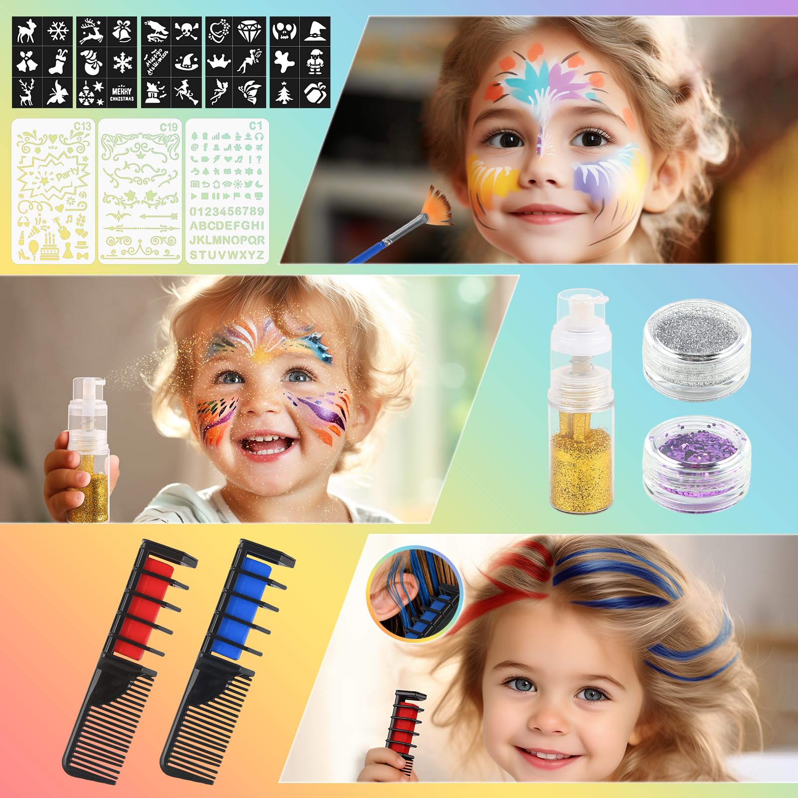 Dreamon Kids Face Paint Kit - 15 Colors, 6 Stickers & 3 Stencils for Halloween & Carnival Makeup