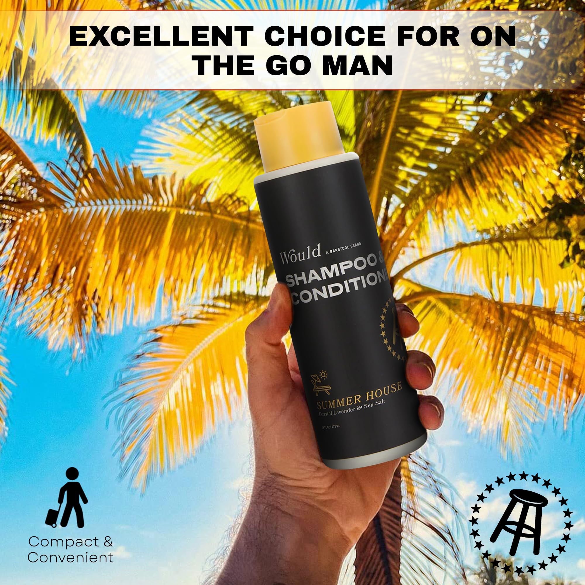WOULD Men's 2-in-1 Shampoo and Conditioner - 16oz Coastal Lavender & Sea Salt Scent - Hydrating Hair Care for Men - Perfect for Gym, Travel & Daily Use