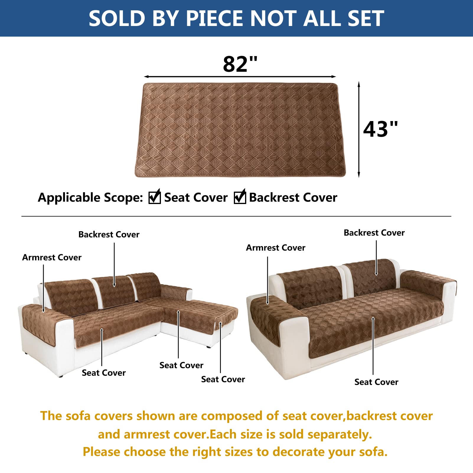 Eismodra L-Shaped Sectional Sofa Slipcover - Light Brown Furniture Protector (43x82 Inches) - Pet Proof Couch Cover for Dogs & Cats - Fits 3 Cushion Loveseat & Chaise Lounge - Perfect for Living Room, Family Room & Pet-Friendly Homes
