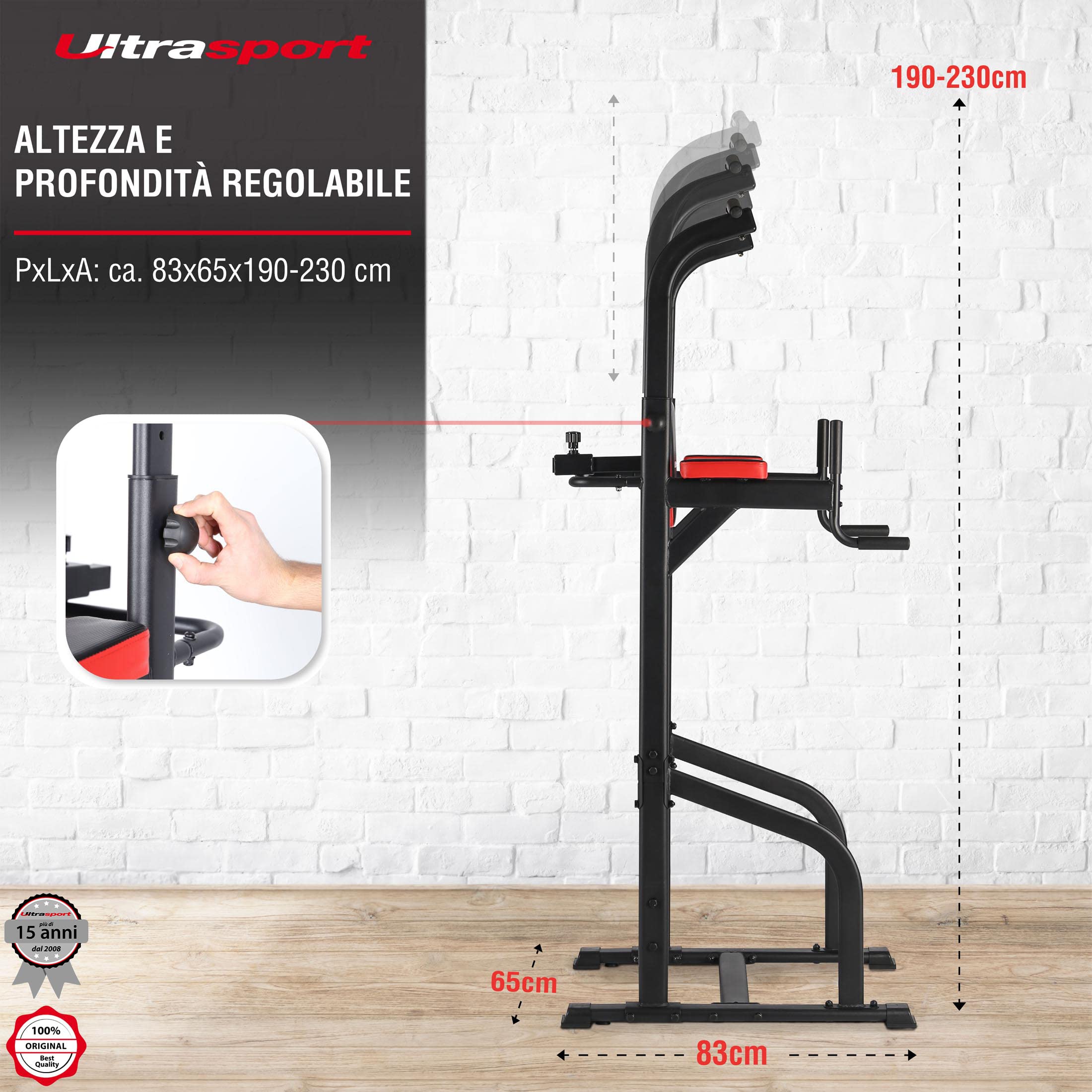 UltraSport Adjustable Power Tower for Pull-Ups & Dips - Heavy Duty Home Gym Equipment (150kg Weight Capacity) - Perfect for Strength Training & Bodyweight Exercises at Home