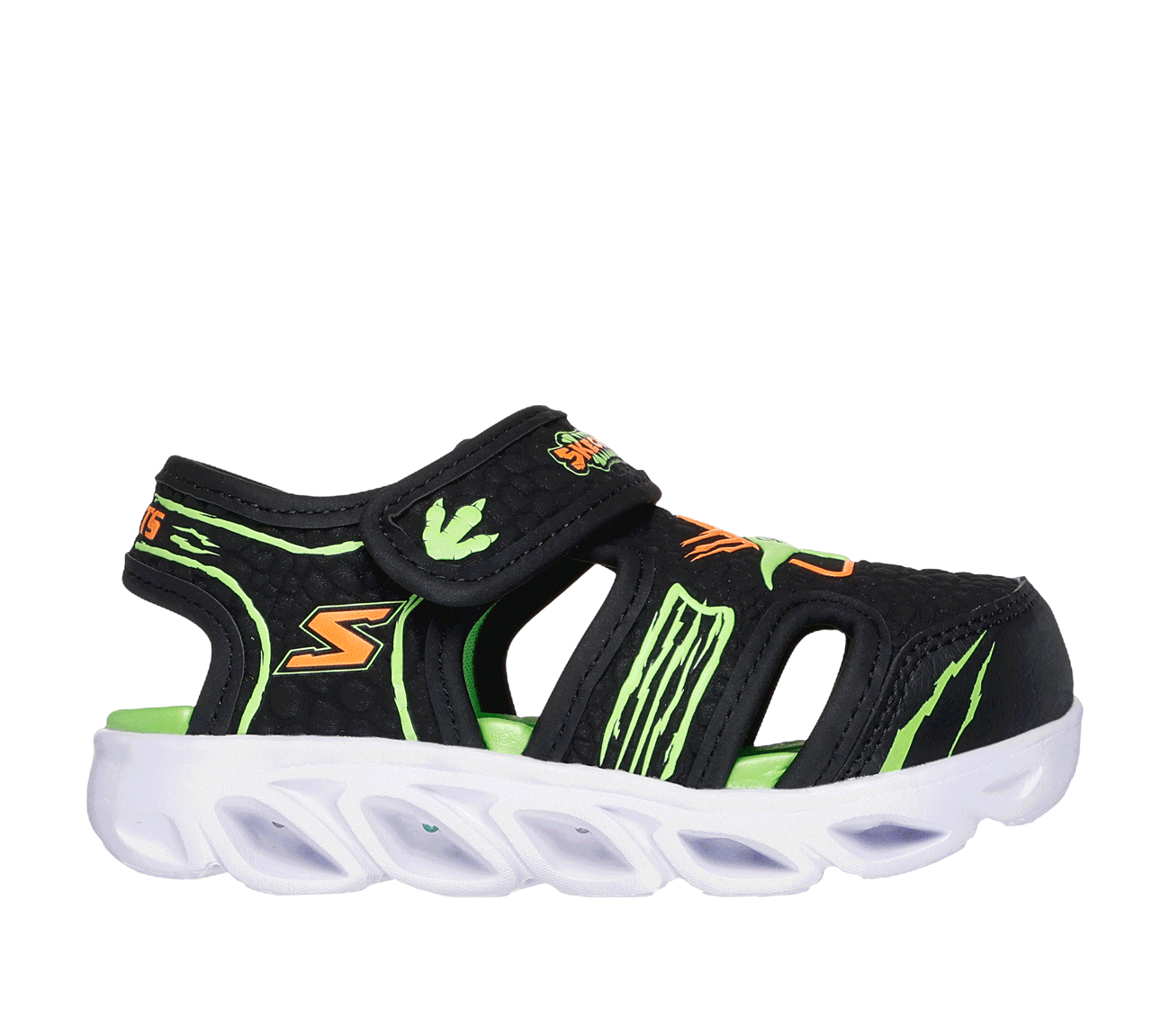 Skechers Hypno Flash Hydro Fun Toddler Sandals - Black/Lime S Lights | Waterproof & Comfortable for Beach, Pool & Summer Play