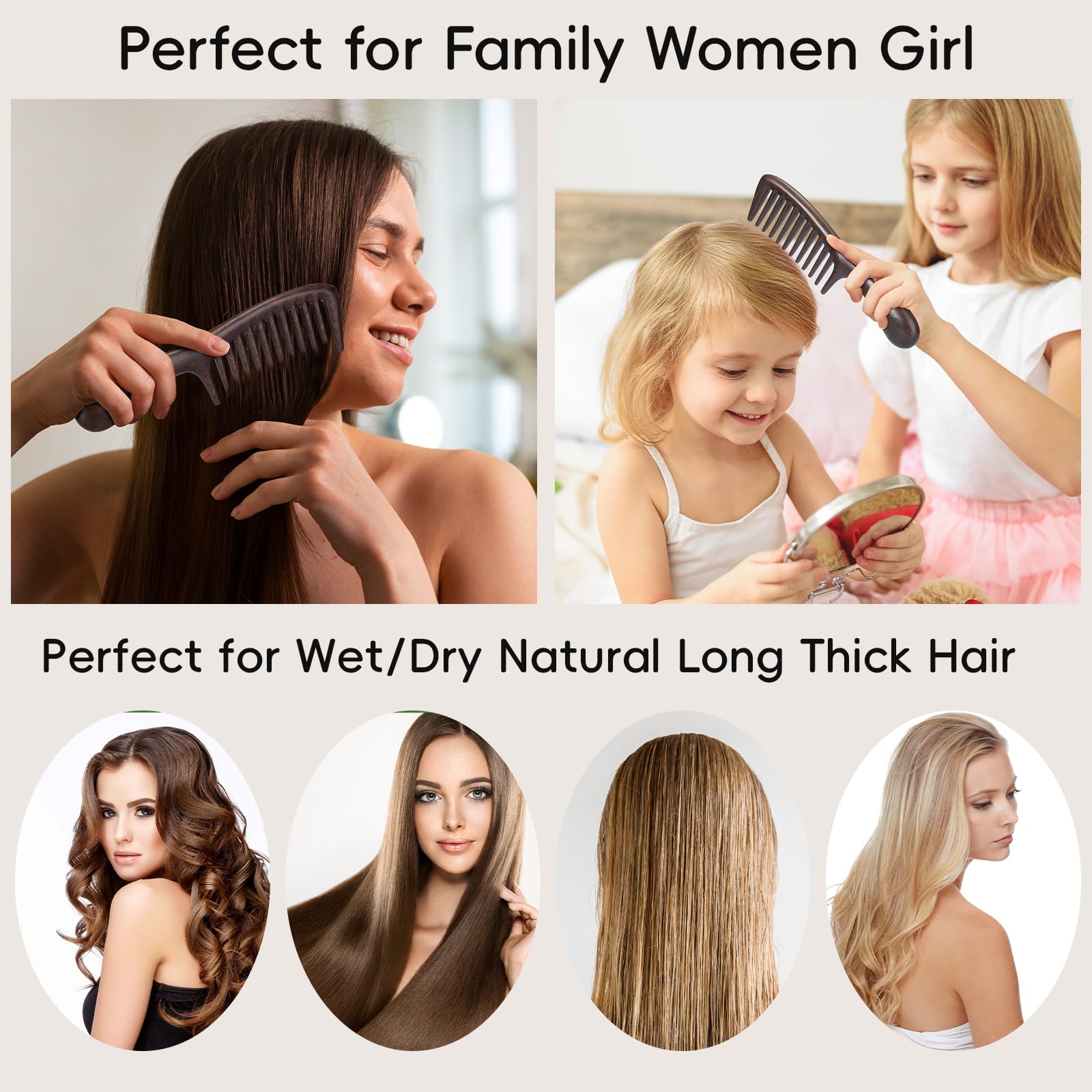 BRUSHZOO Wide Tooth Wooden Comb for Women & Men - Detangling Comb for Curly, Thick, Long Hair, Scalp Massager for Hair Growth - Perfect for Daily Hair Care, Travel & Salon Use