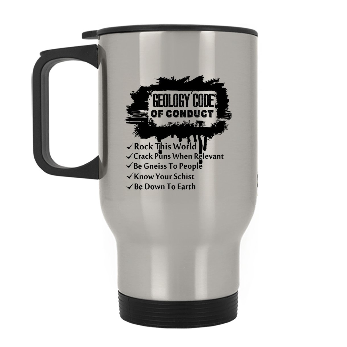 Geology Code of Conduct Insulated Travel Mug - 16oz Stainless Steel Coffee Cup with Lid, Leak-Proof & Double Wall Vacuum (Silver) - Perfect for Camping, Office Commute & Outdoor Adventures